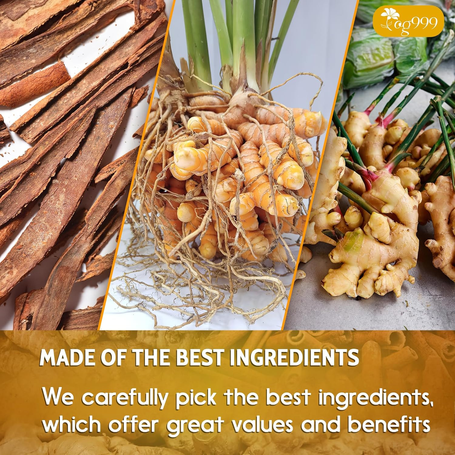 , 30 Bags Premium Turmeric Ginger Cinnamon Tea, Improve Digestion, Support Brain