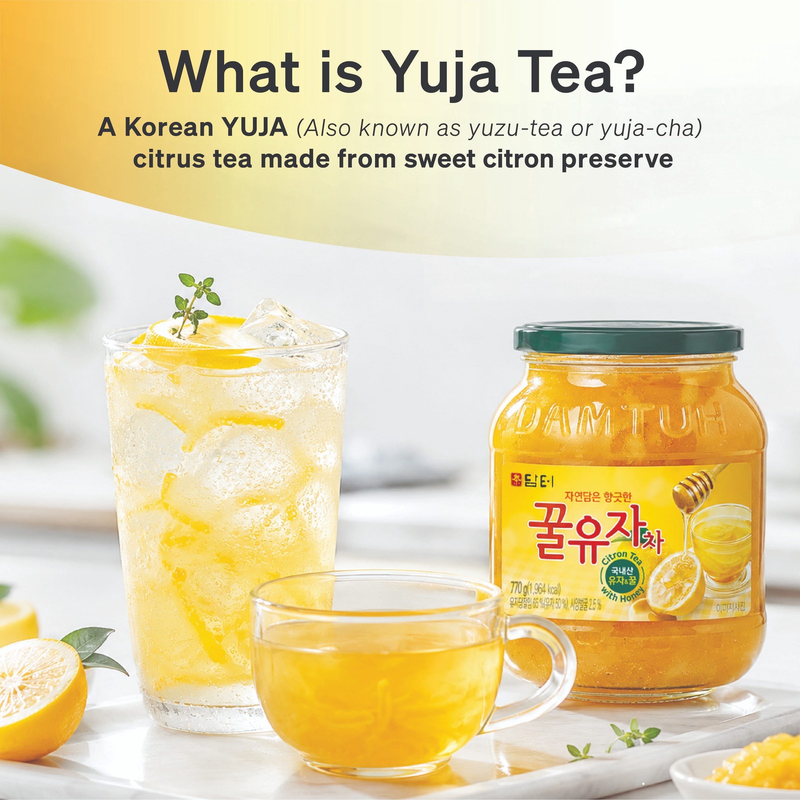 DAMTUH Korean Honey Citron (Yuja) Herbal Tea Marmalade – Caffeine-Free, 1.7 lbs