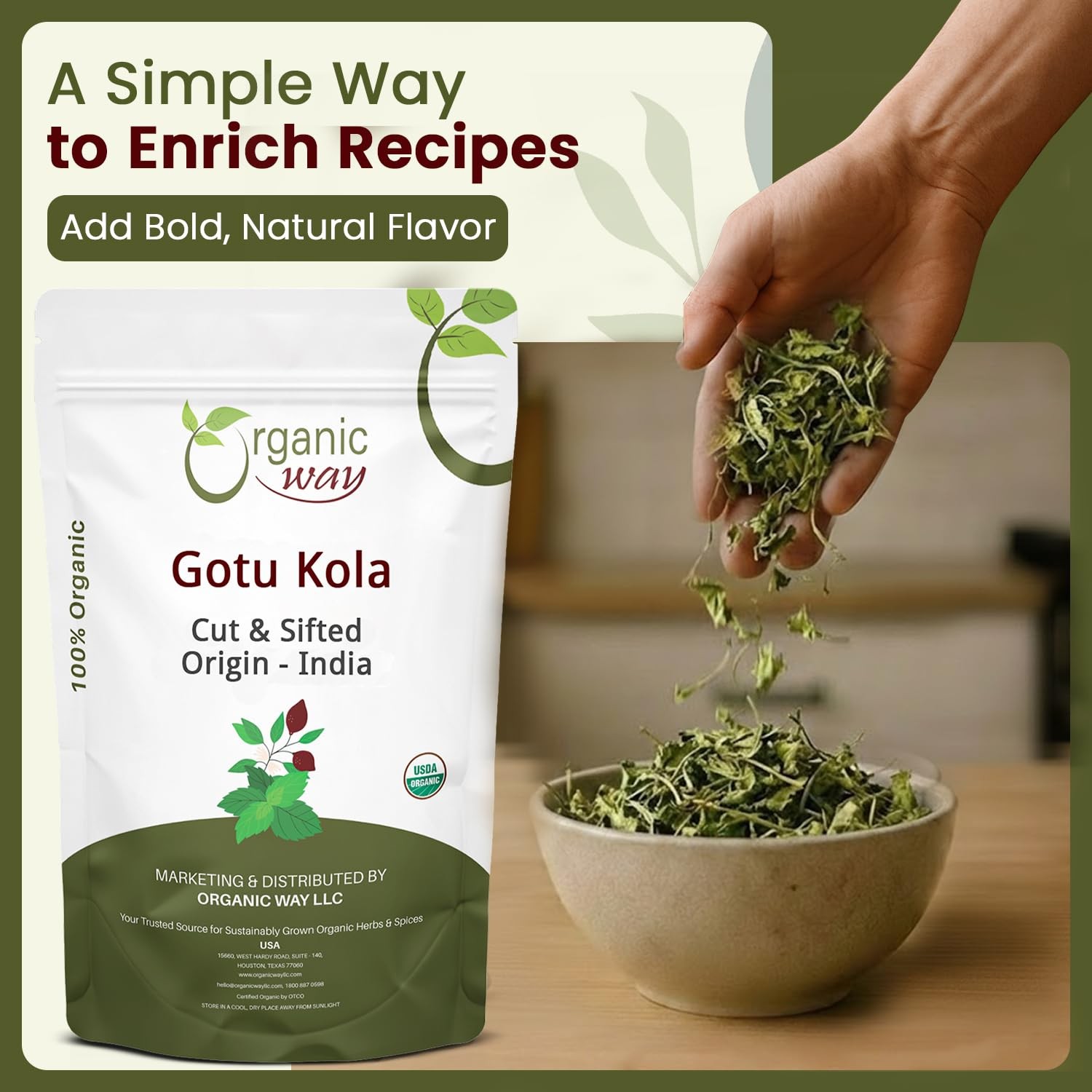 Organic Way Dried Gotu Kola Cut & Sifted (Centella 2 Ounce (Pack of 1)