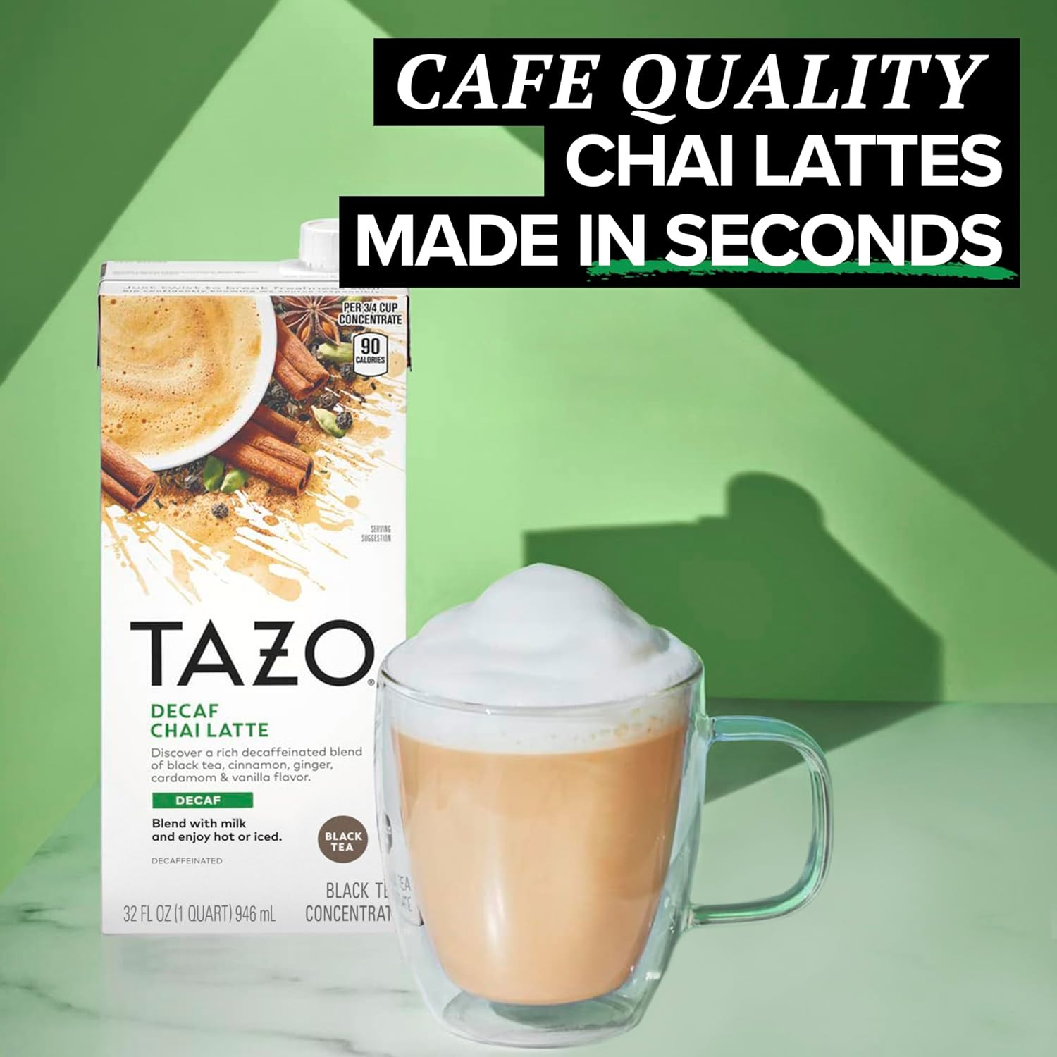 TAZO Decaf Chai Latte, Black Tea Concentrate, Easy-To-Serve Chai Tea for Everyda