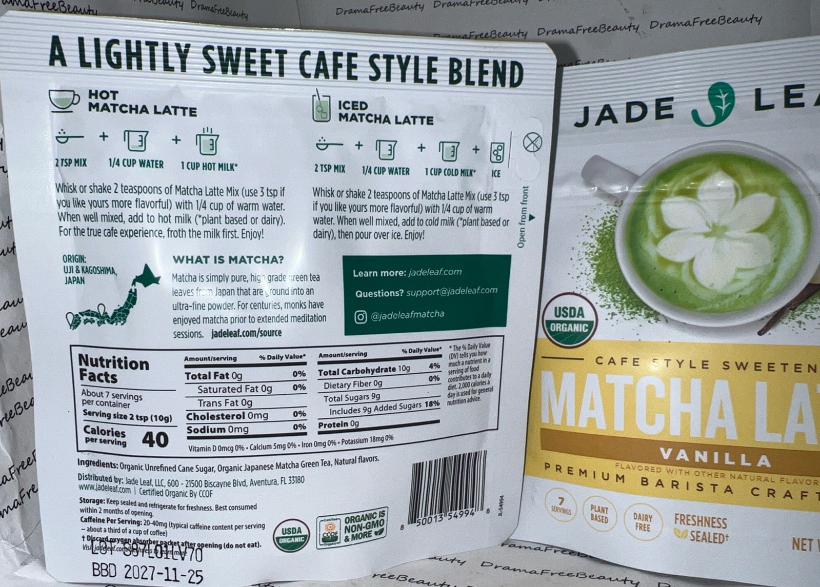 Jade Leaf Organic Matcha Latte Premium Barista Mix ~ VANILLA ~ 2 X 2.5 oz./70 g.