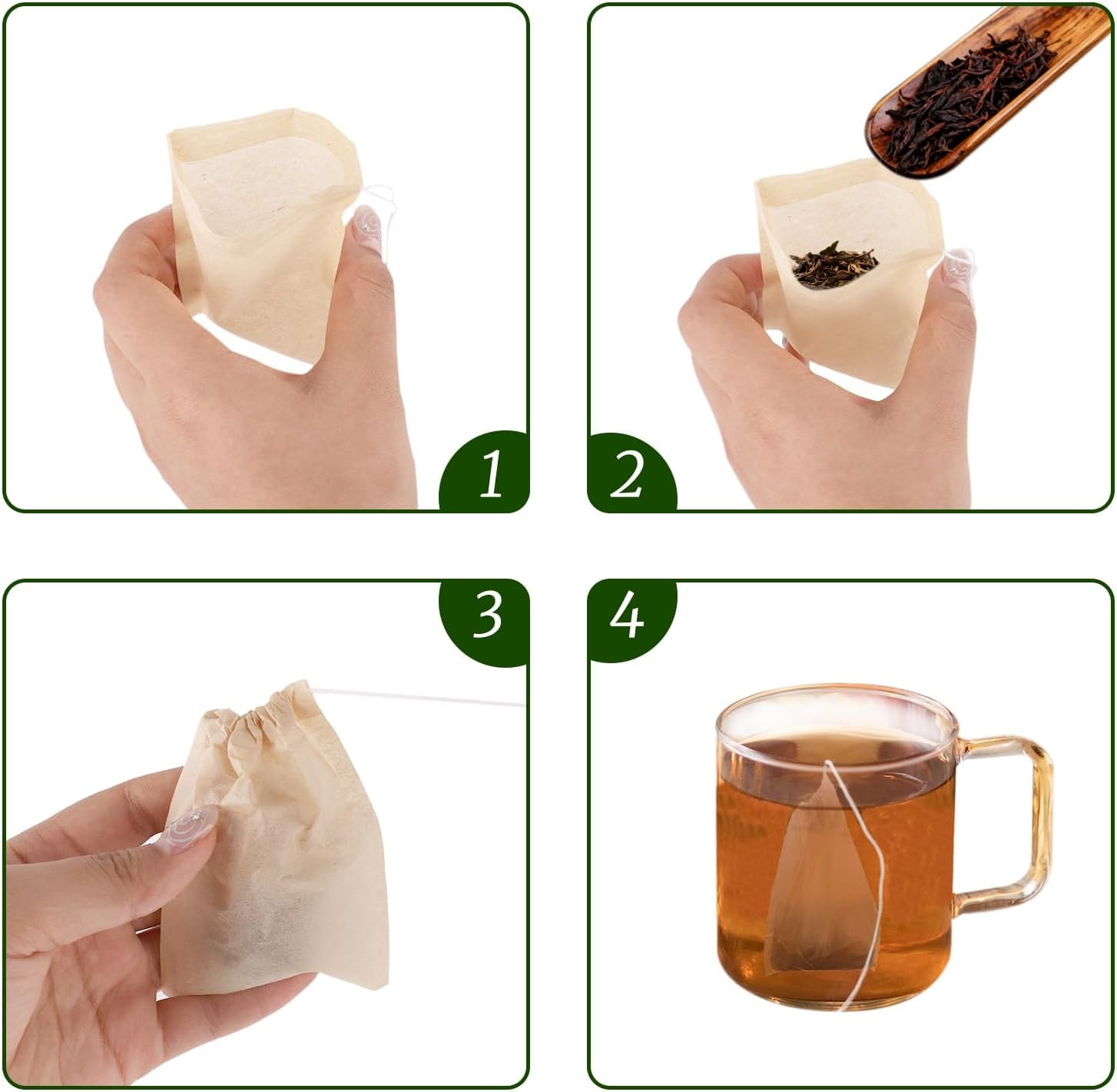100 Pack Disposable Tea Filter Bags Wood Pulp Paper Drawstring Loose Leaf Coffee