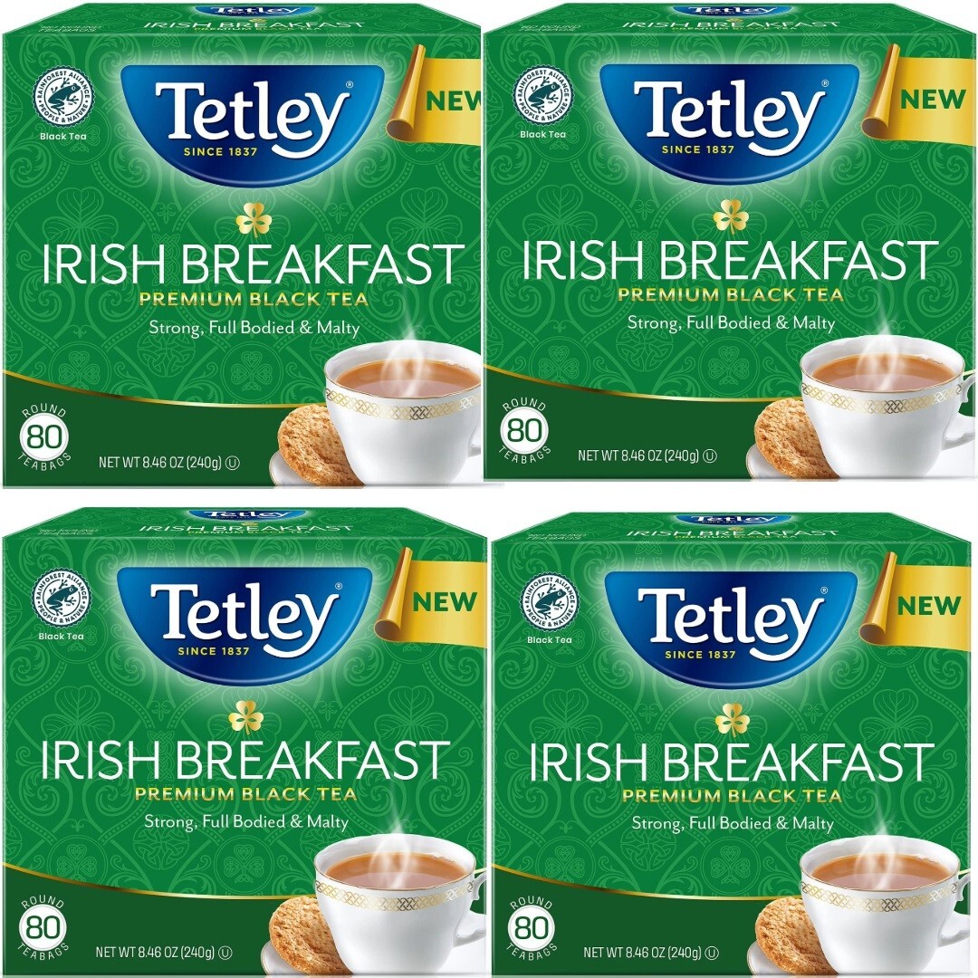 Lot of 6 Tetley Irish Breakfast Premium Black Tea, 80 Bags Each