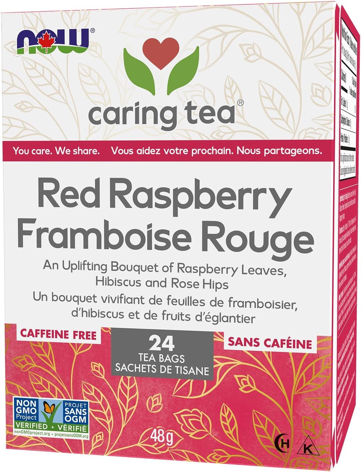 NOW Caring Tea, Red Raspberry – 24 Tea Bags