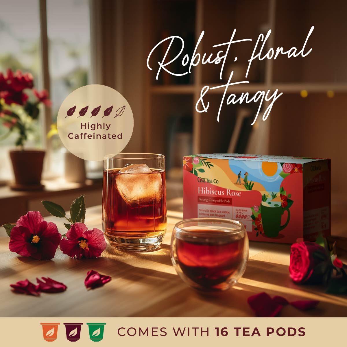 Hibiscus Rose Black Tea K Cups for Keurig 16 ct – High Caffeine Tea Pods for …