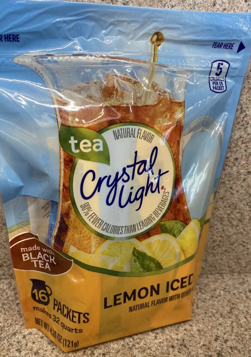 Crystal Light Lemon Iced Tea Drink Mix Made with Black Tea -16 Packets- (5 PACK)