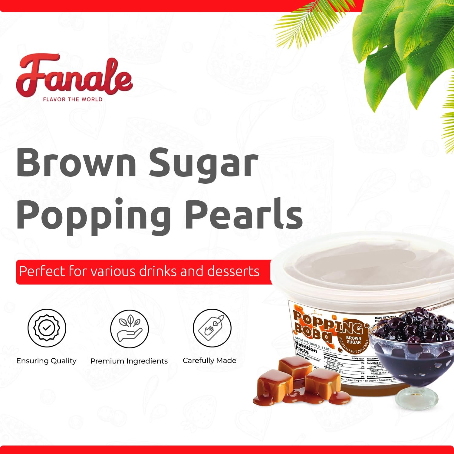 Fanale Brown sugar Popping Boba Pearls, Vegan, Non GMO, Gluten Free, Fat Free…