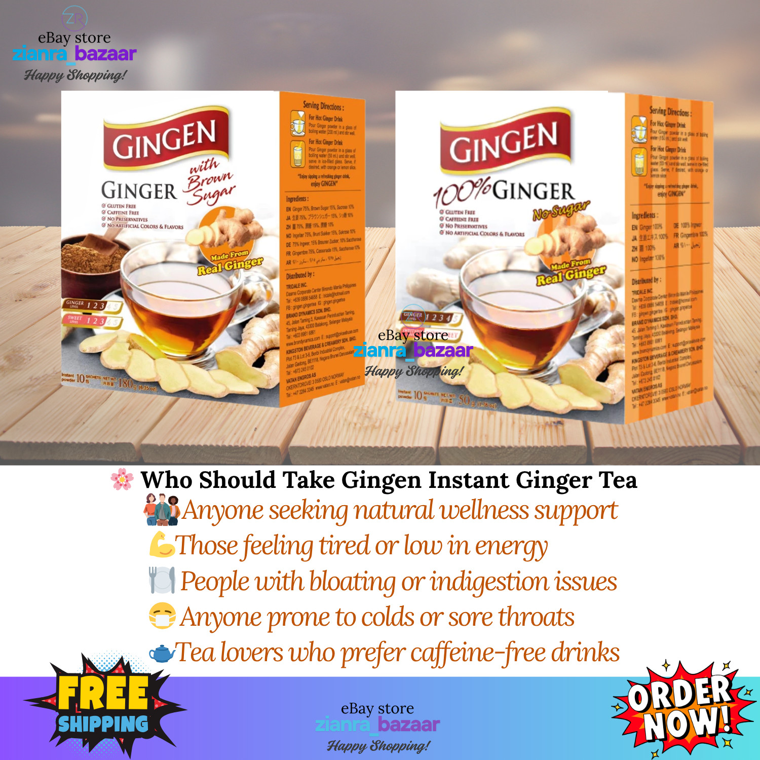 Gingen Instant Ginger Tea Caffeine Free Gluten Free 10 Sachets x5g Free Shipping
