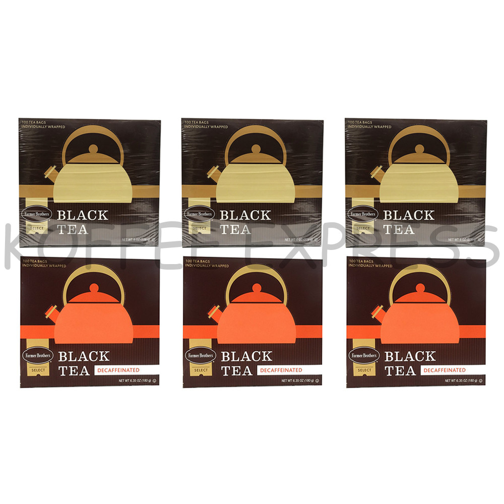Farmer Brothers Black Tea: 3 Boxes Regular (300 bags) & 3 Boxes Decaf (300 bags)