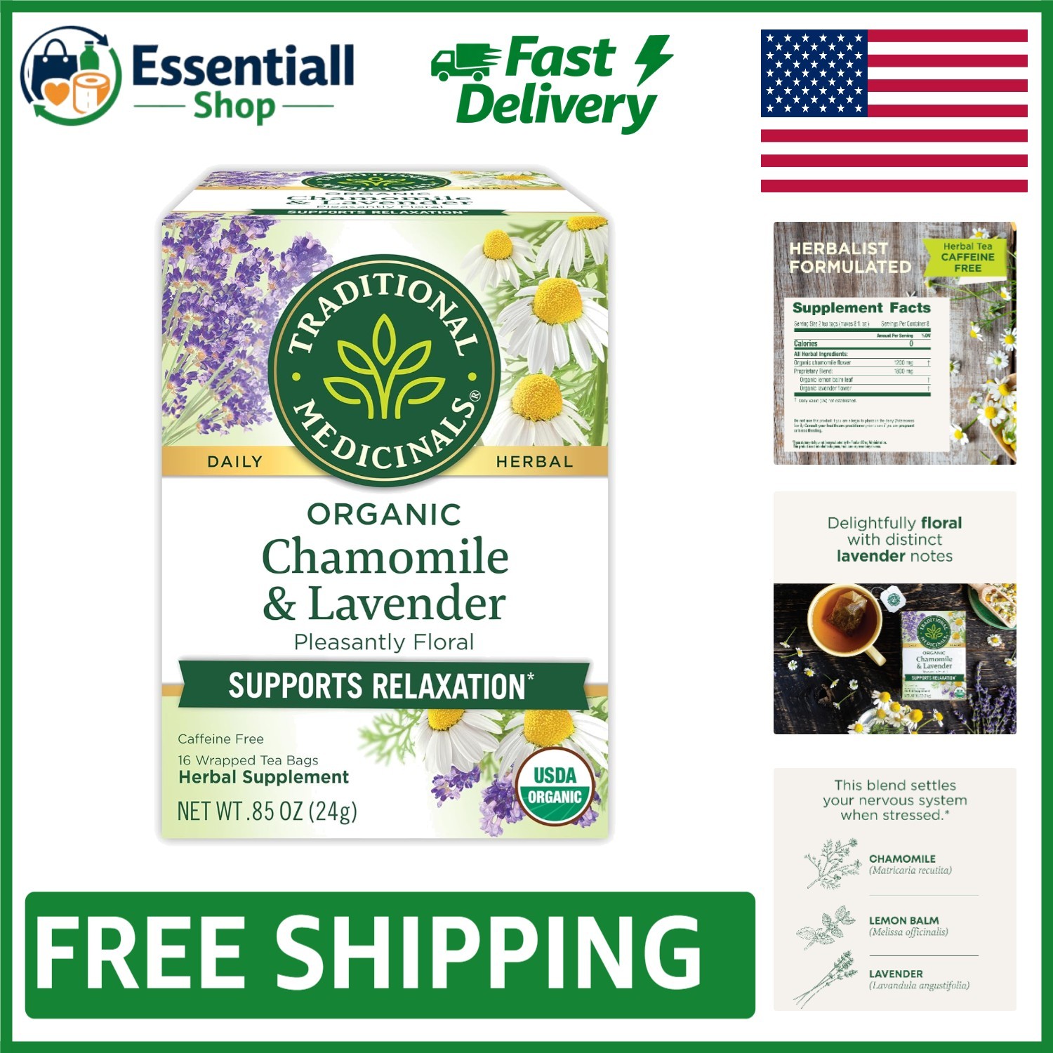 Stress Relief Organic Chamomile & Lavender Herbal Tea – 16 Compostable Bags