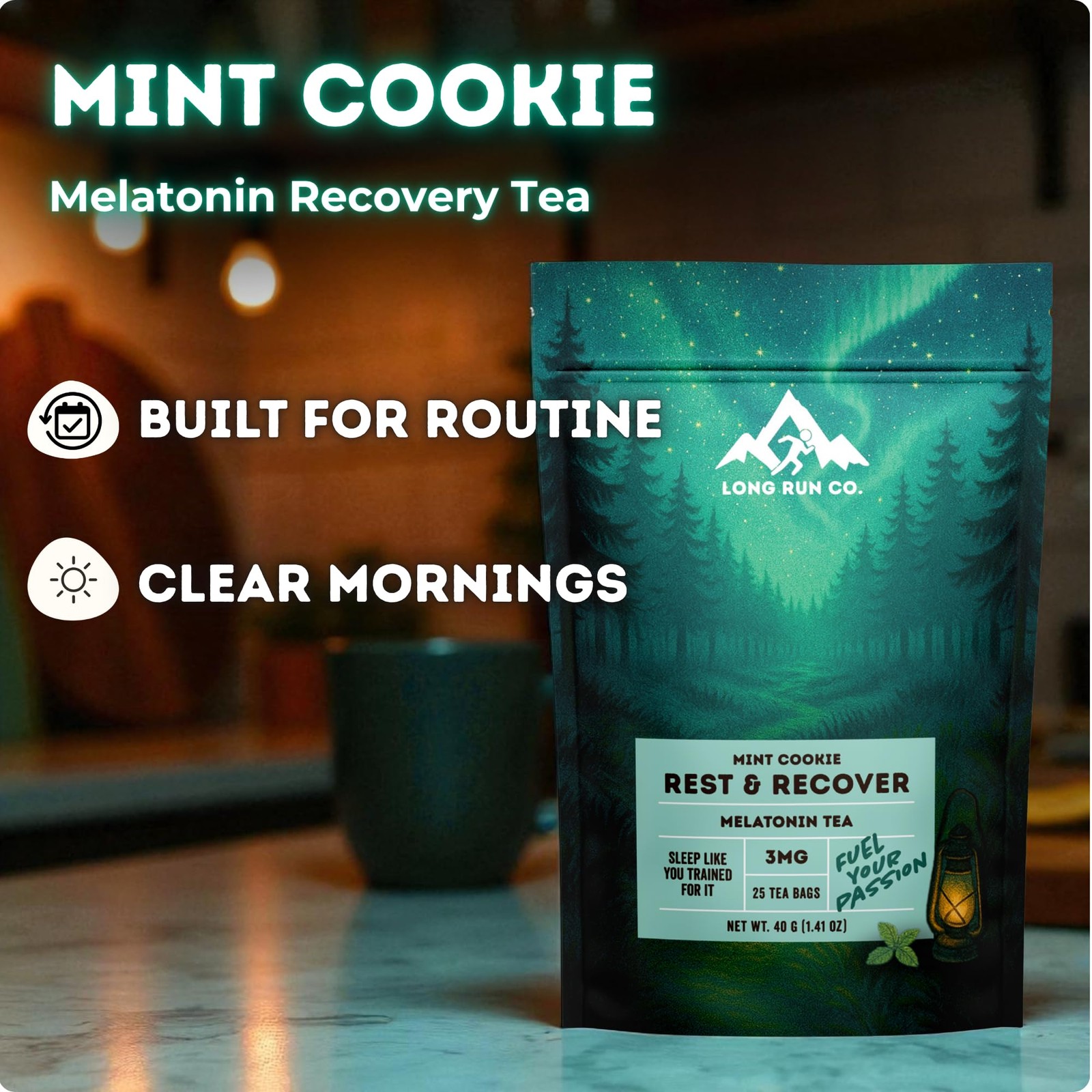 Rest &  Recover Sleep Tea by Long Run Co. – Caffeine‑Free Herbal Tea with Mel…