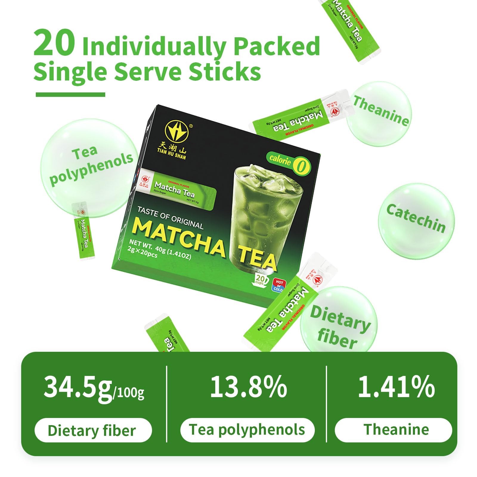 Matcha Green Tea Sticks, Portable Matcha Powder Unsweetened No Additives, Sug…