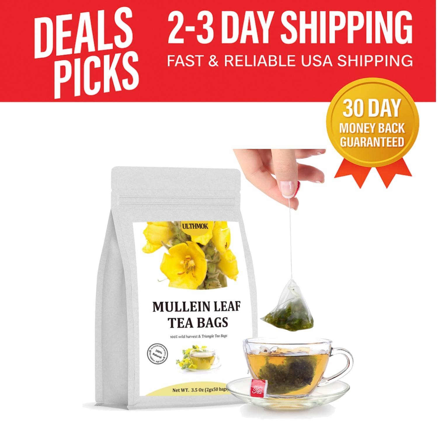 Caffeine-Free Mullein Tea (50 Tea Bags) for Natural Respiratory Wellness