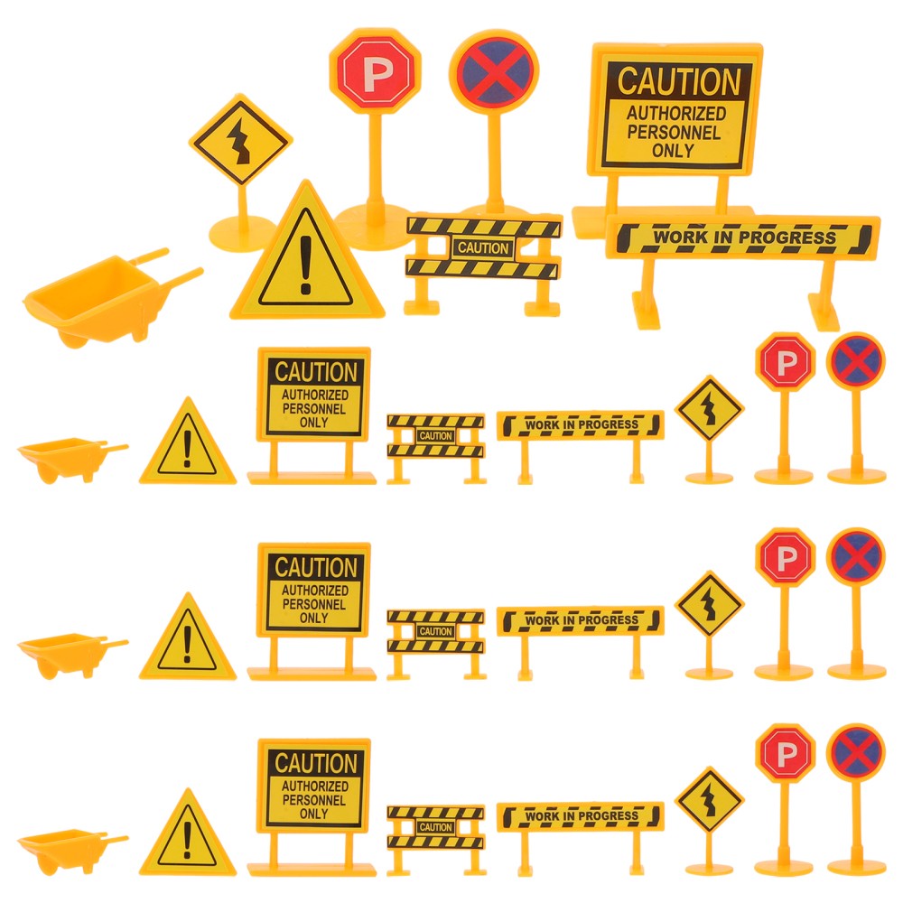 56 Pcs Engineering Road Sign Model Crosswalk Signal Toys Caution Signs Game