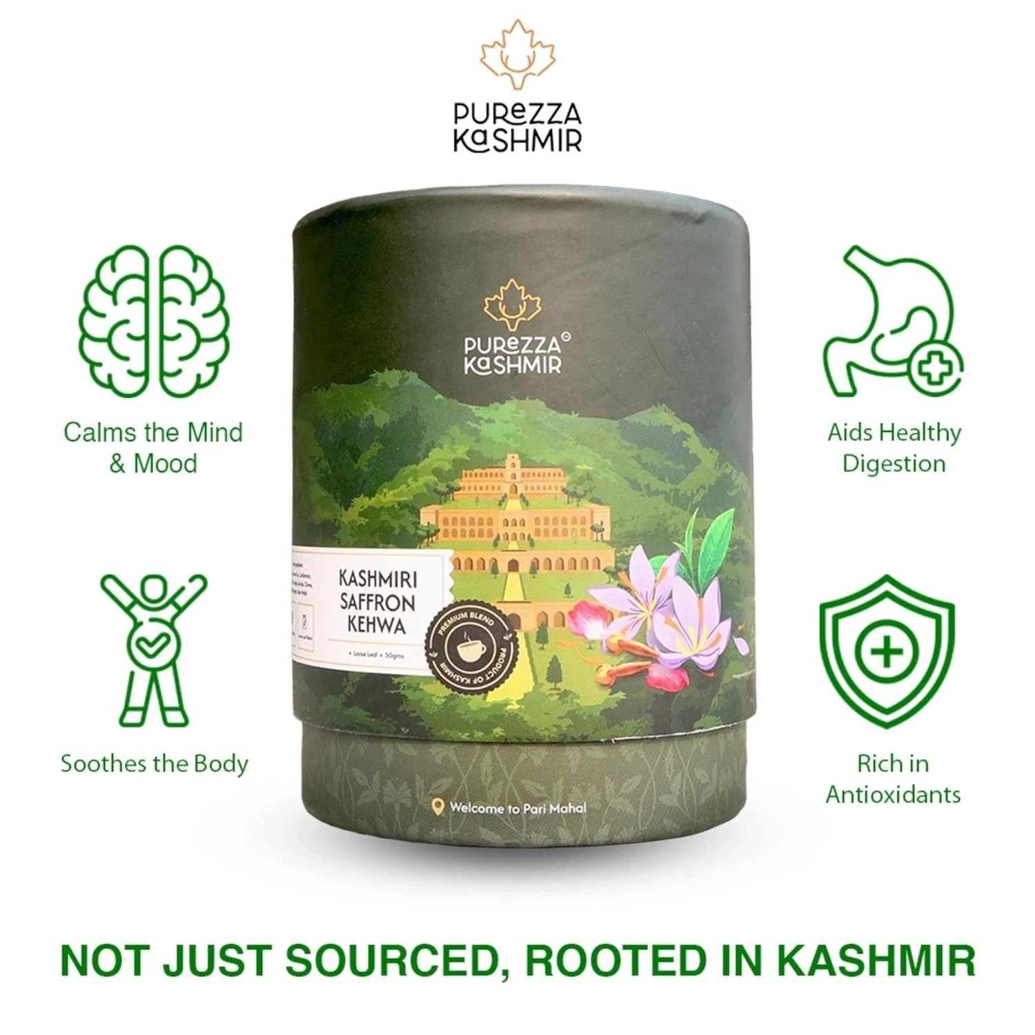Purezza Kashmiri Saffron Kehwa Loose Leaf Tea 50g | Sugar Free Herbal Green Tea
