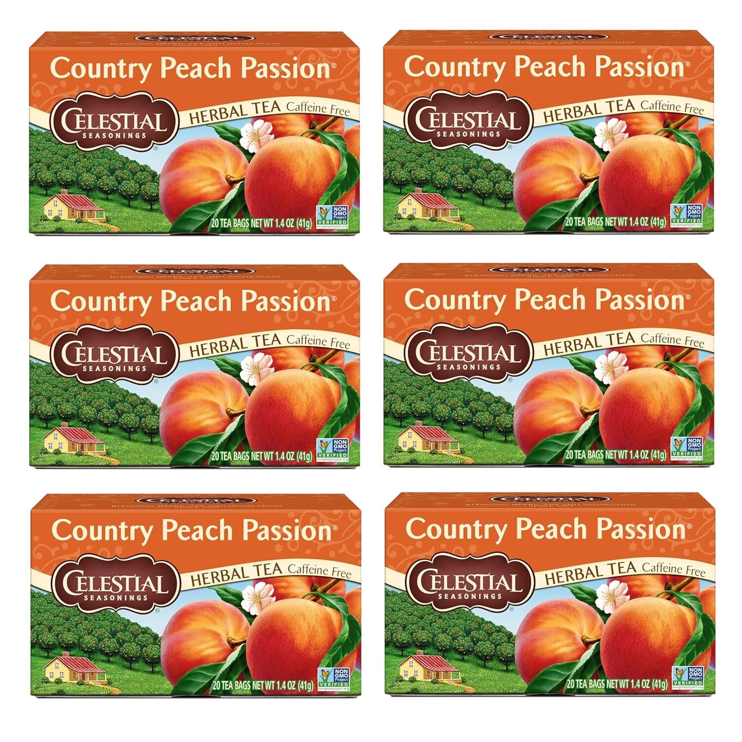 Country Peach Passion Herbal Tea, Caffeine Free, 20 Tea Bags Box, (6 Pack )1/23