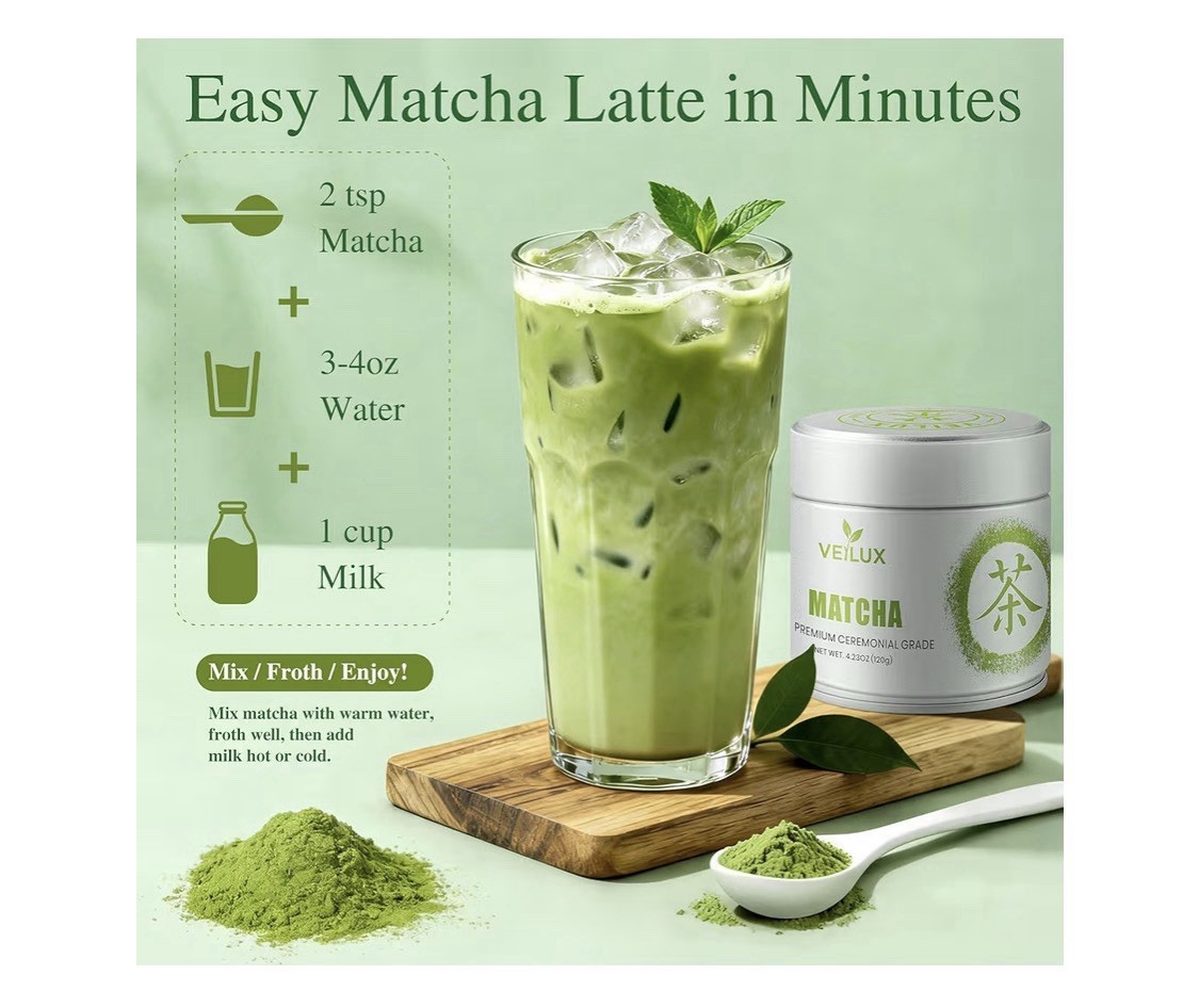 VEILUX Premium Ceremonial Grade Matcha Powder Japanese 120g 60 Servings
