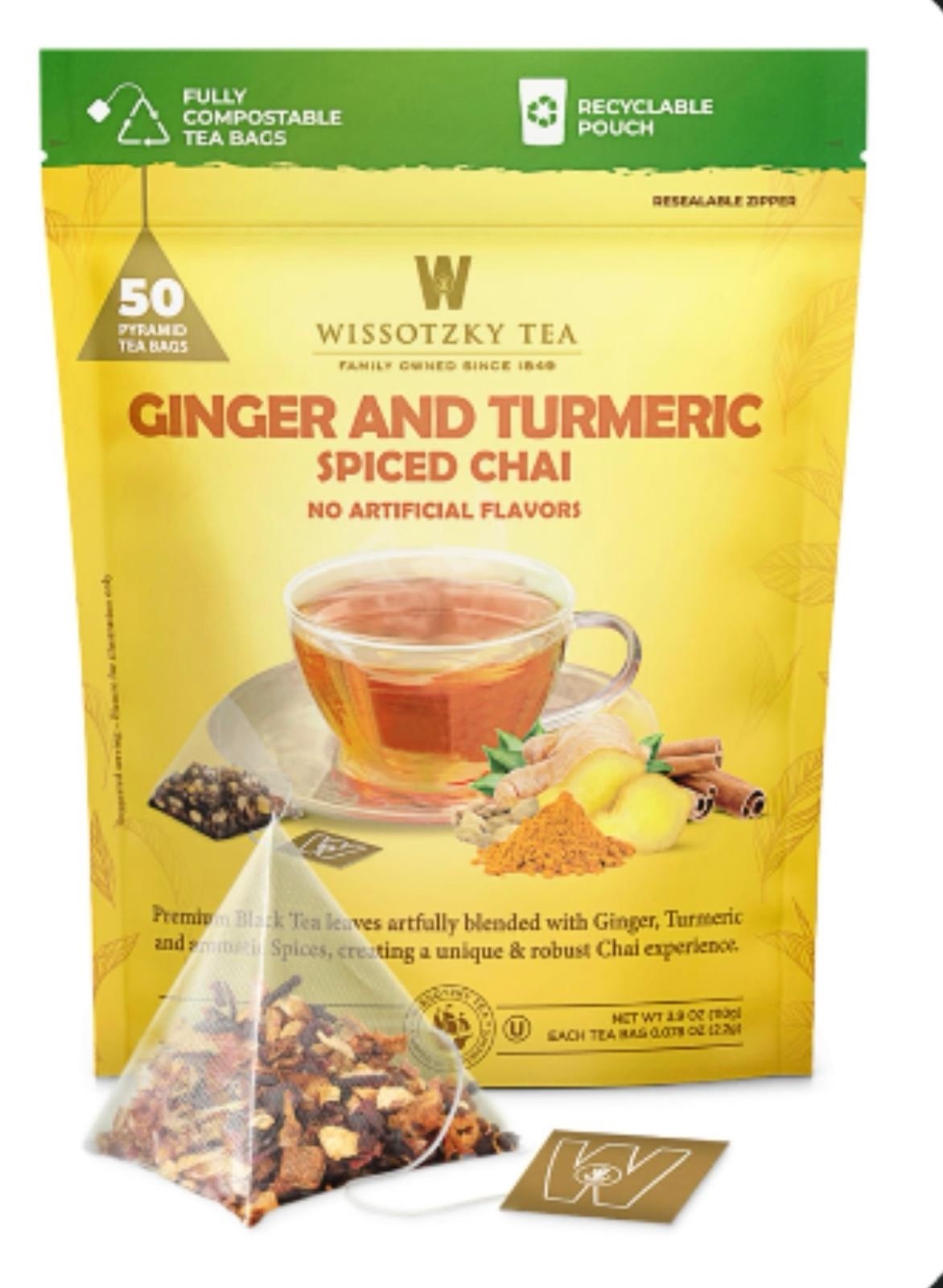 Wissotzky Tea Ginger Turmeric Spiced Chai – Pack of 50 Tea Bags