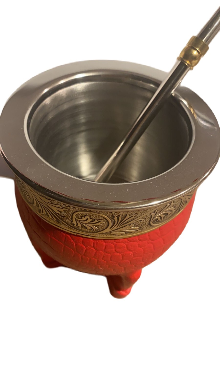 Stainless S Mate Imperial Straw Pico Loro Virola Alpaca Handmade Dark Red