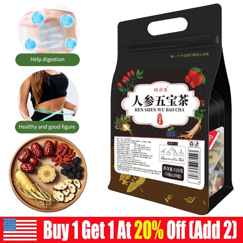 Ginseng Five Treasures Tea Kidney Tea, Natural Organic Kidney Cleanse Detox Tea