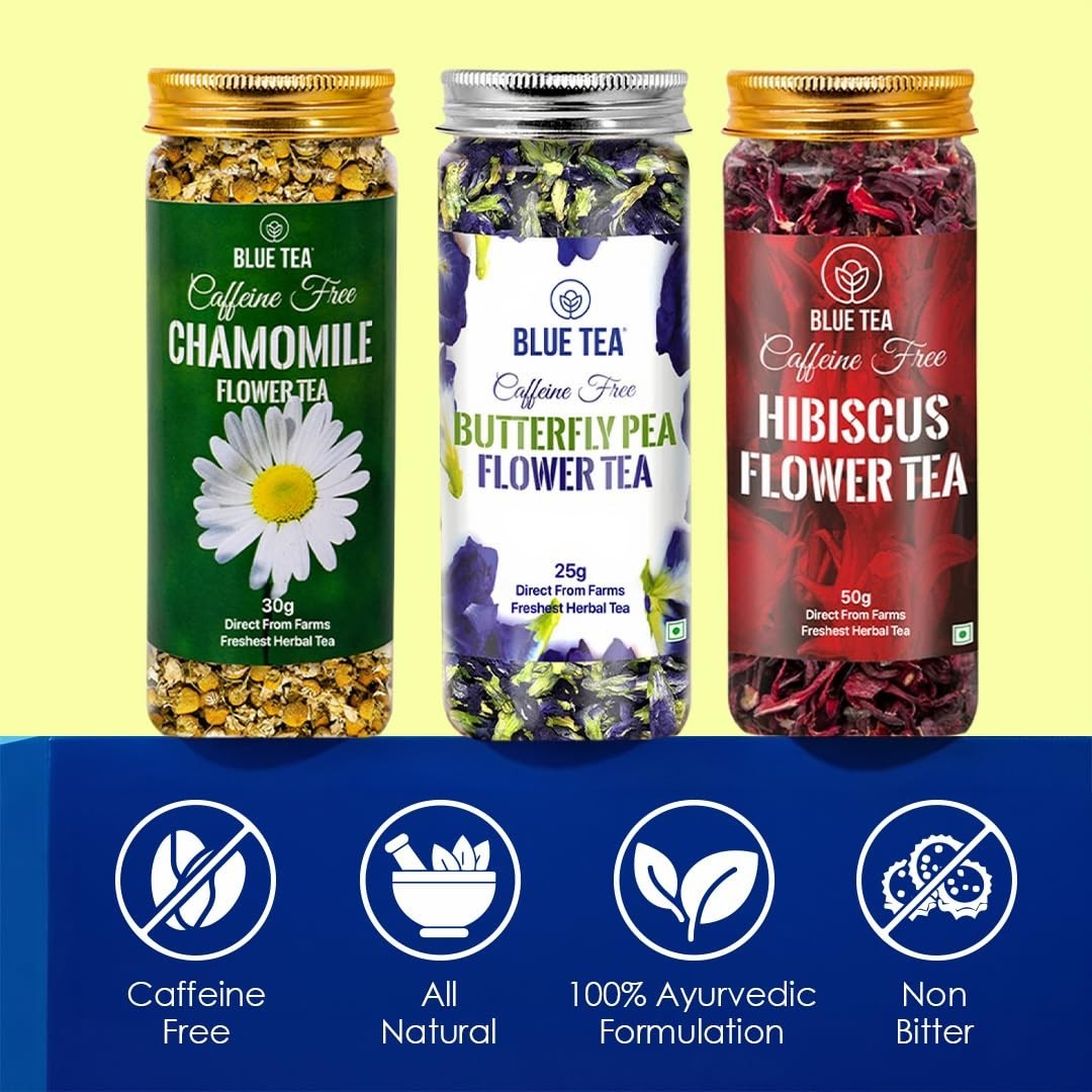BLUE TEA 3 in 1 Herbal Tea Combo | Butterfly Pea Hibiscus Chamomile Tea