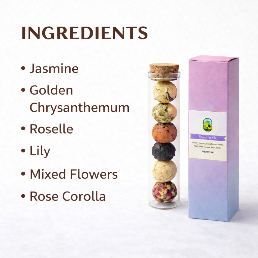 Blooming Flower Tea Balls 6pcs 18g Handmade Floral Herbal Gift Tube Artisan