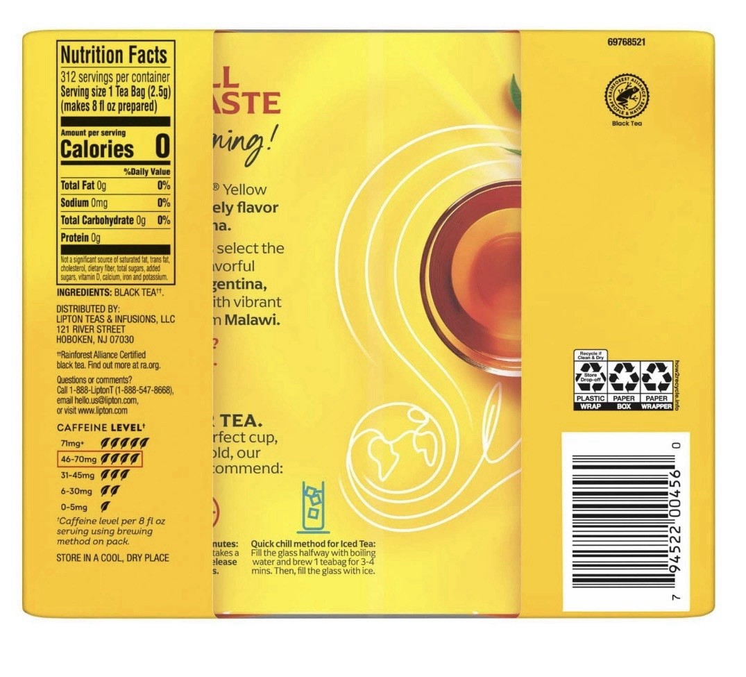 Lipton Yellow Label Black Tea 312 Enveloped Tea Bags, 705 g (24.9 oz)