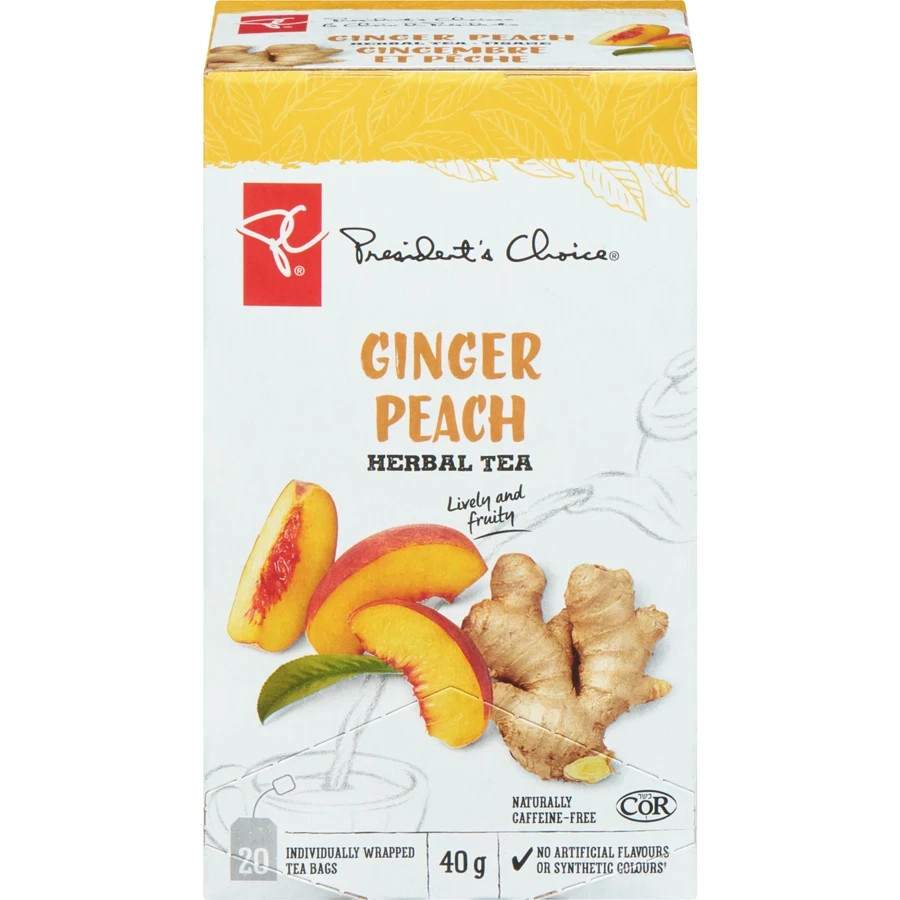 1 x President’s Choice Ginger Peach Herbal Tea (40g each box) – Canada FRESH