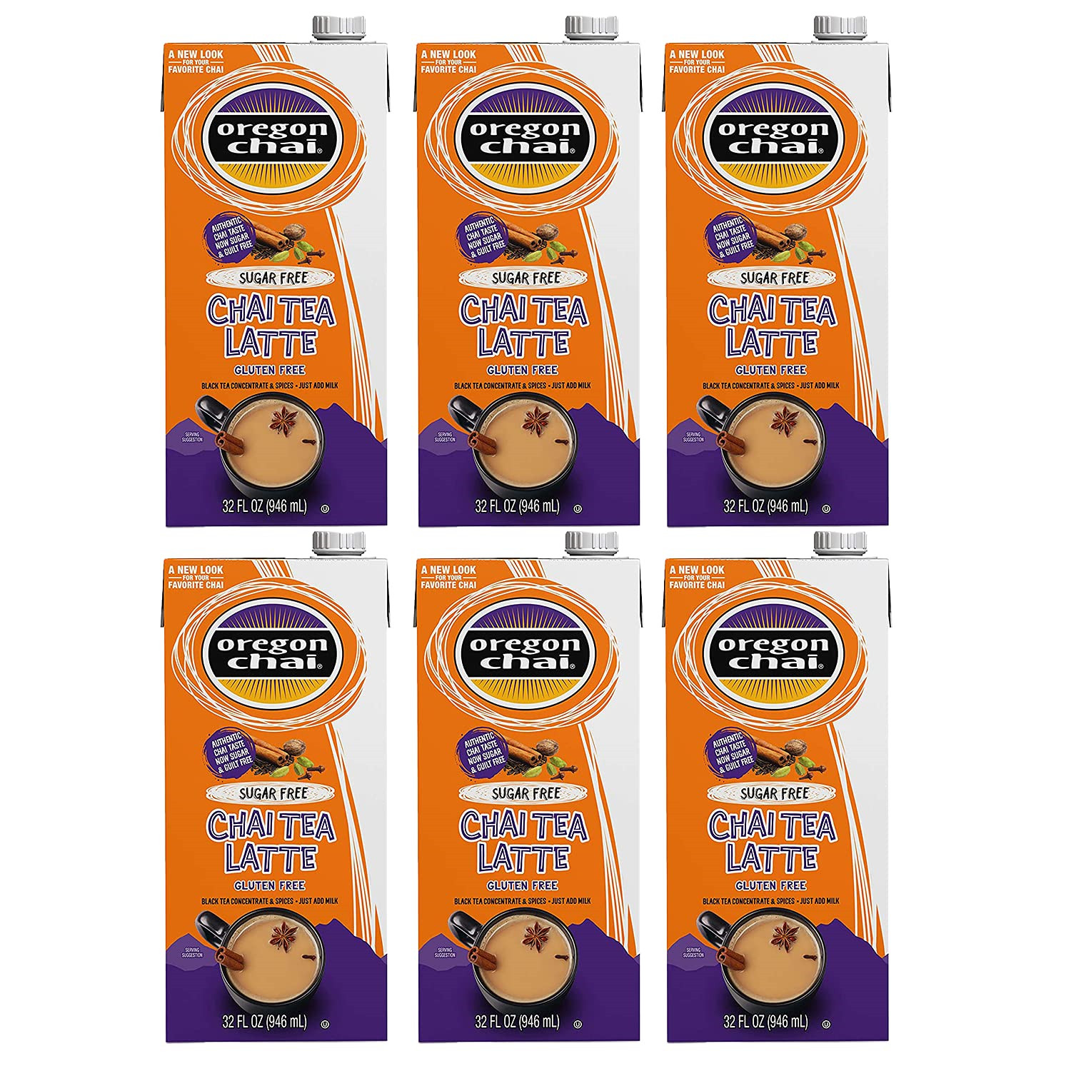 Oregon Chai Sugar Free Chai Tea Latte Concentrate 32-Ounce Boxes Pack of 6 Chai