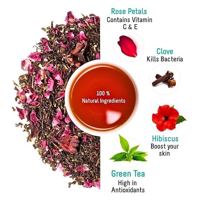 OH CHA Hibiscus Tea With Rose | Herbal Tea, 35GM Natural Rose Petals, Clove.