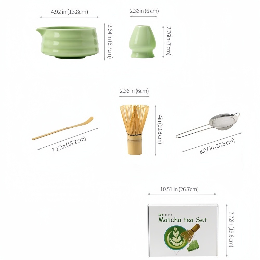 Matcha Set, 5 Pcs Japanese Matcha Whisk Set – 16oz Bowl with Spout, Bamboo Scoop