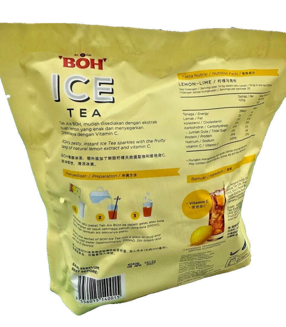 Boh Ice Tea Instant Mix Lemon Lime Flavour Vit C L/Sugar 20s x 14.5g – 1 Pack