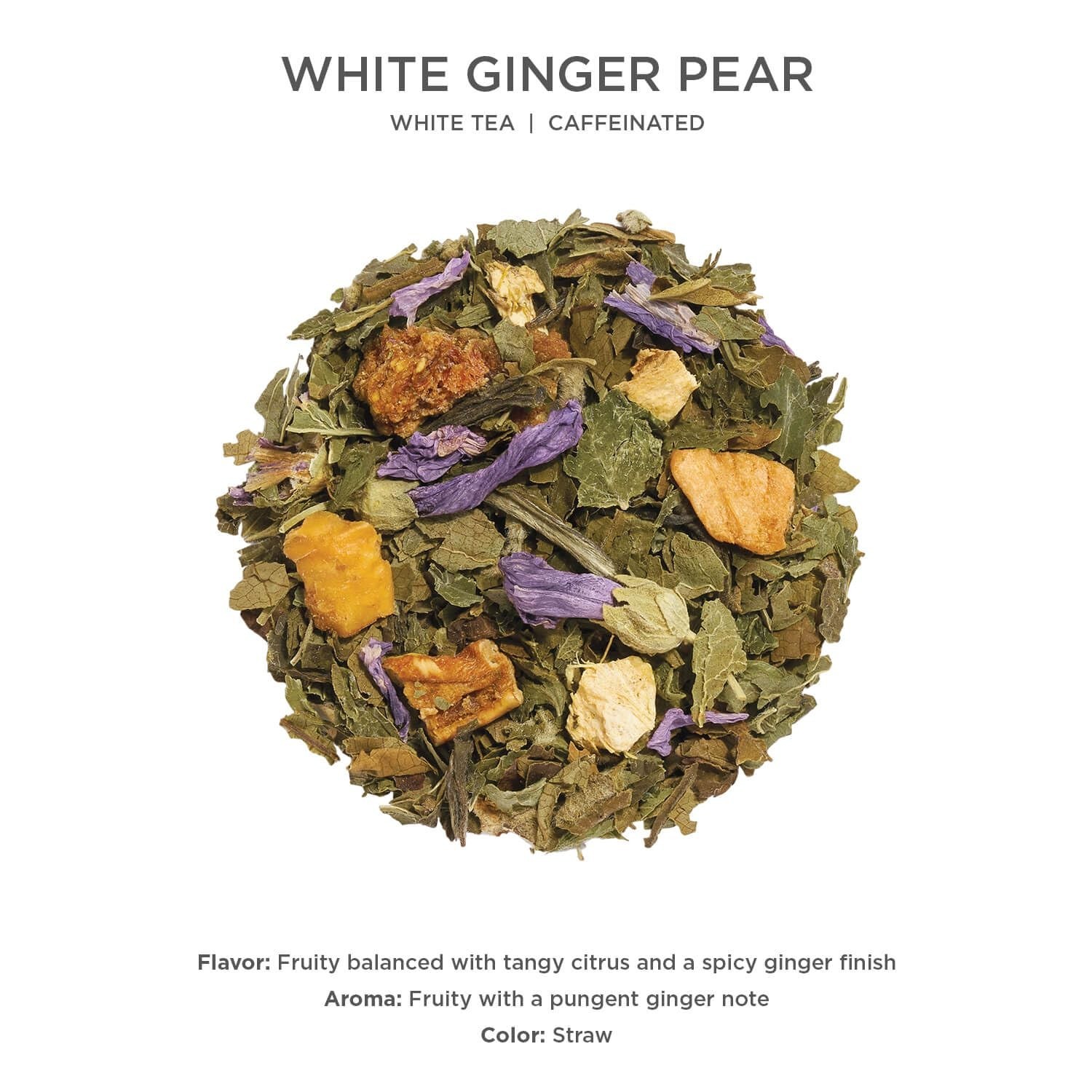 White Ginger Pear Loose Leaf Caffeinated White Tea Blend Canister, Makes 35-…