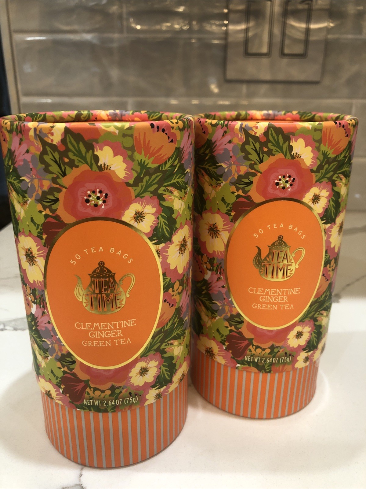 TEA TIME CAFFEINATED CLEMENTINE GINGER GREEN TEA – 2 tubes-100 Tea Bags