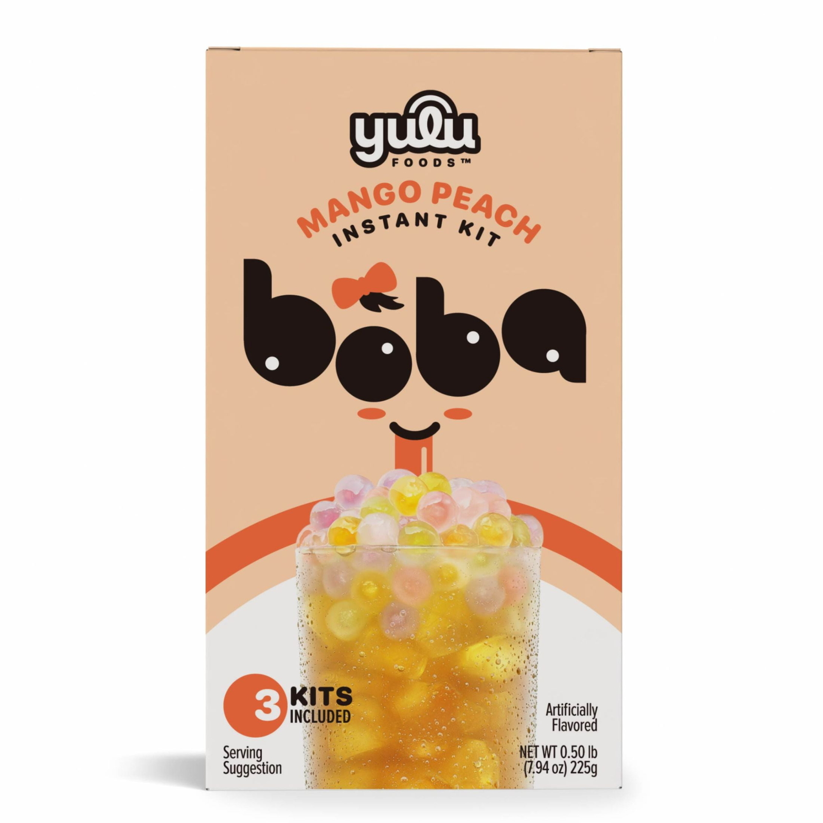 (3 pack) Yulu Instant Boba Mango Peach Tea, Bubble Tea Kit, 3 Drinks