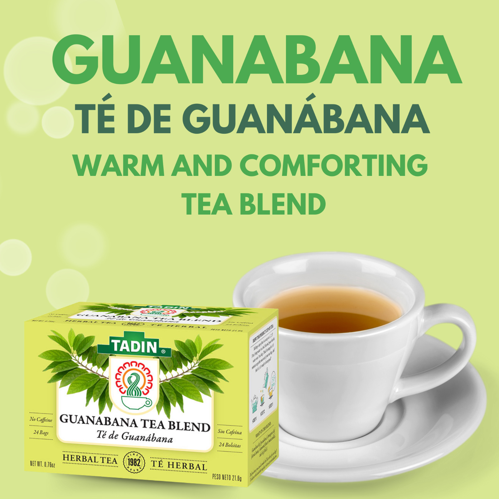 Tadin Guanabana Tea Blend, 24 Bags 0.76 fl oz, Herbal & Caffeine-Free (6-Pack)