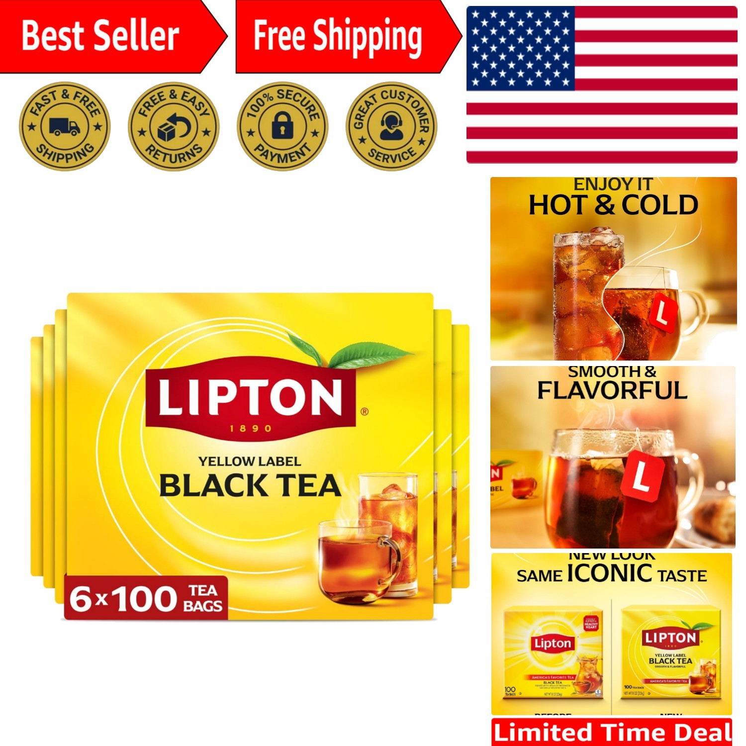 Lipton 600-Count Black Tea Bags – High Caffeine Breakfast Tea for All-Day Energy