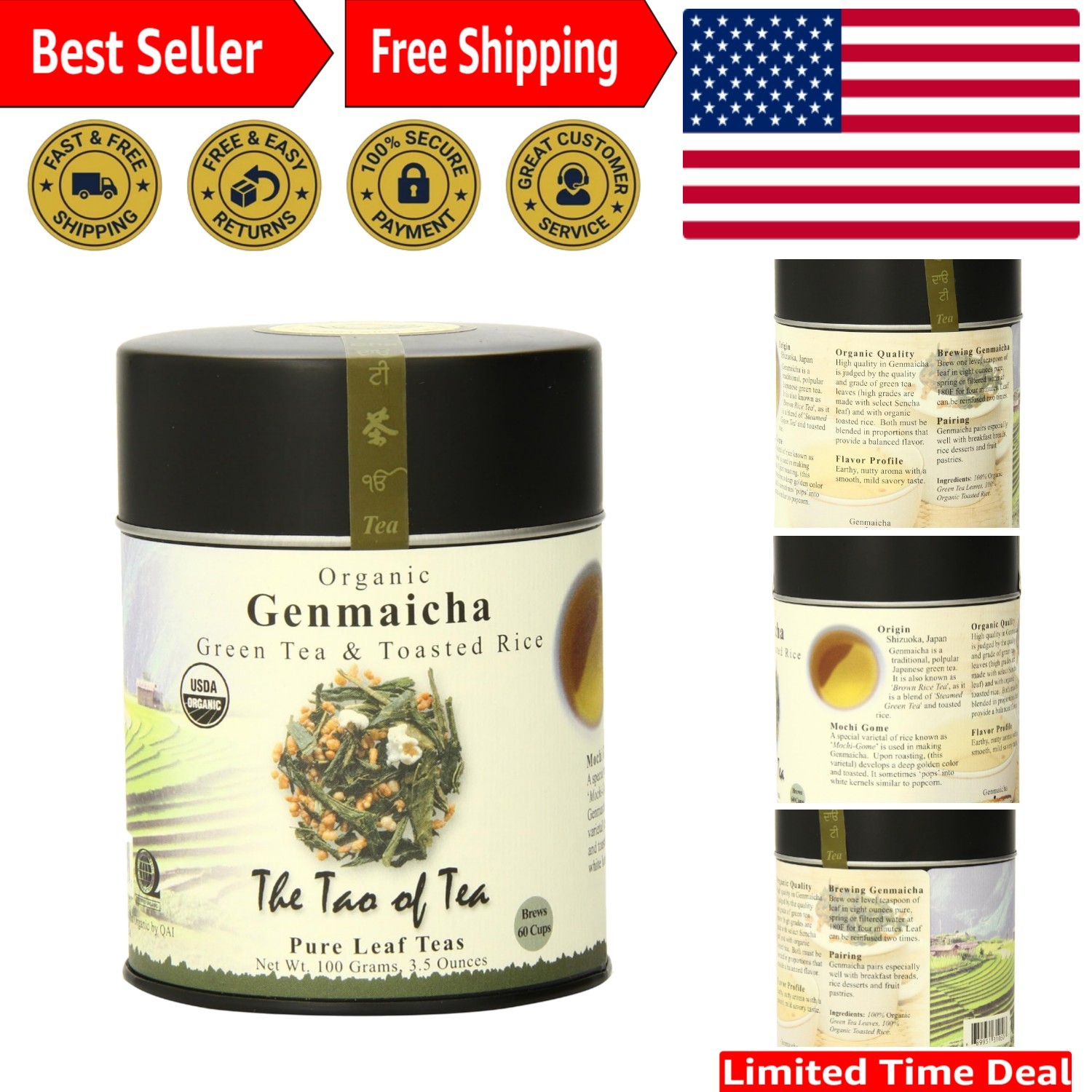 3.5 Oz Organic Genmaicha Tea with Toasted Rice – Refreshingly Unique Flavor