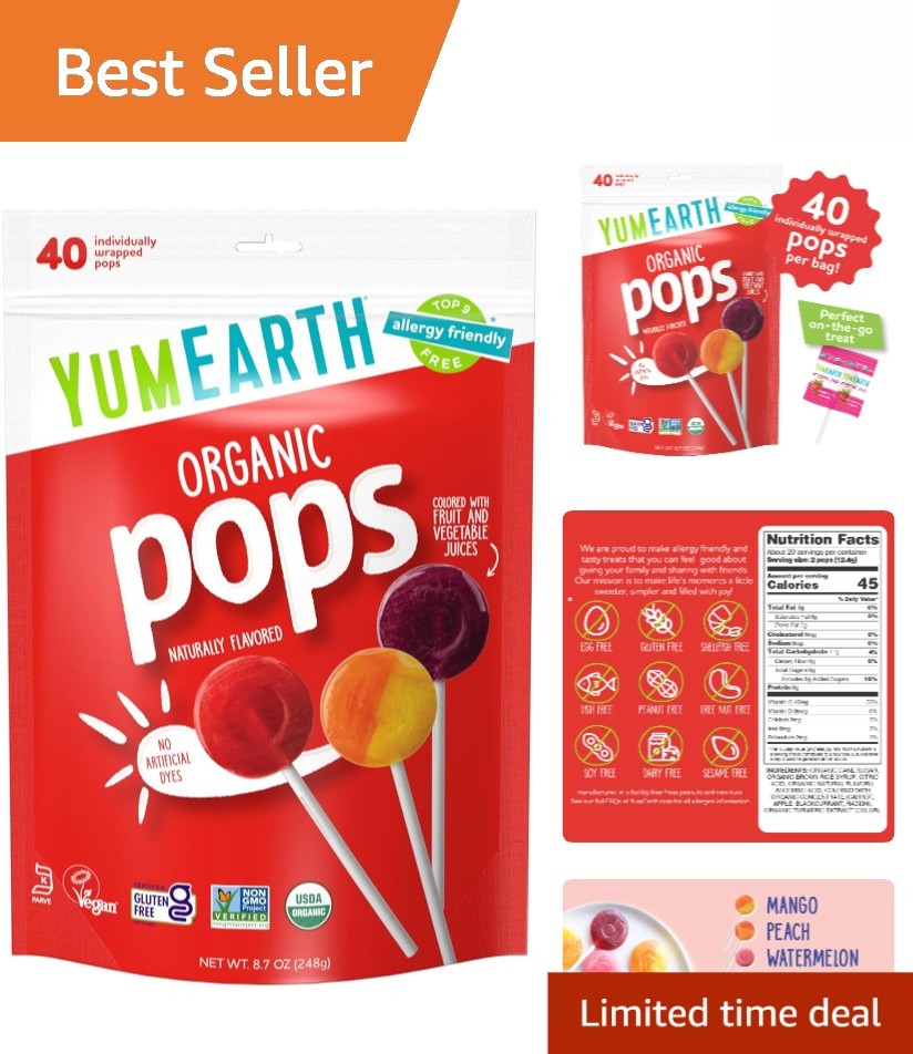 Organic Lollipop Variety Pack – 40 Fruit Flavors, Allergen-Free & Delight