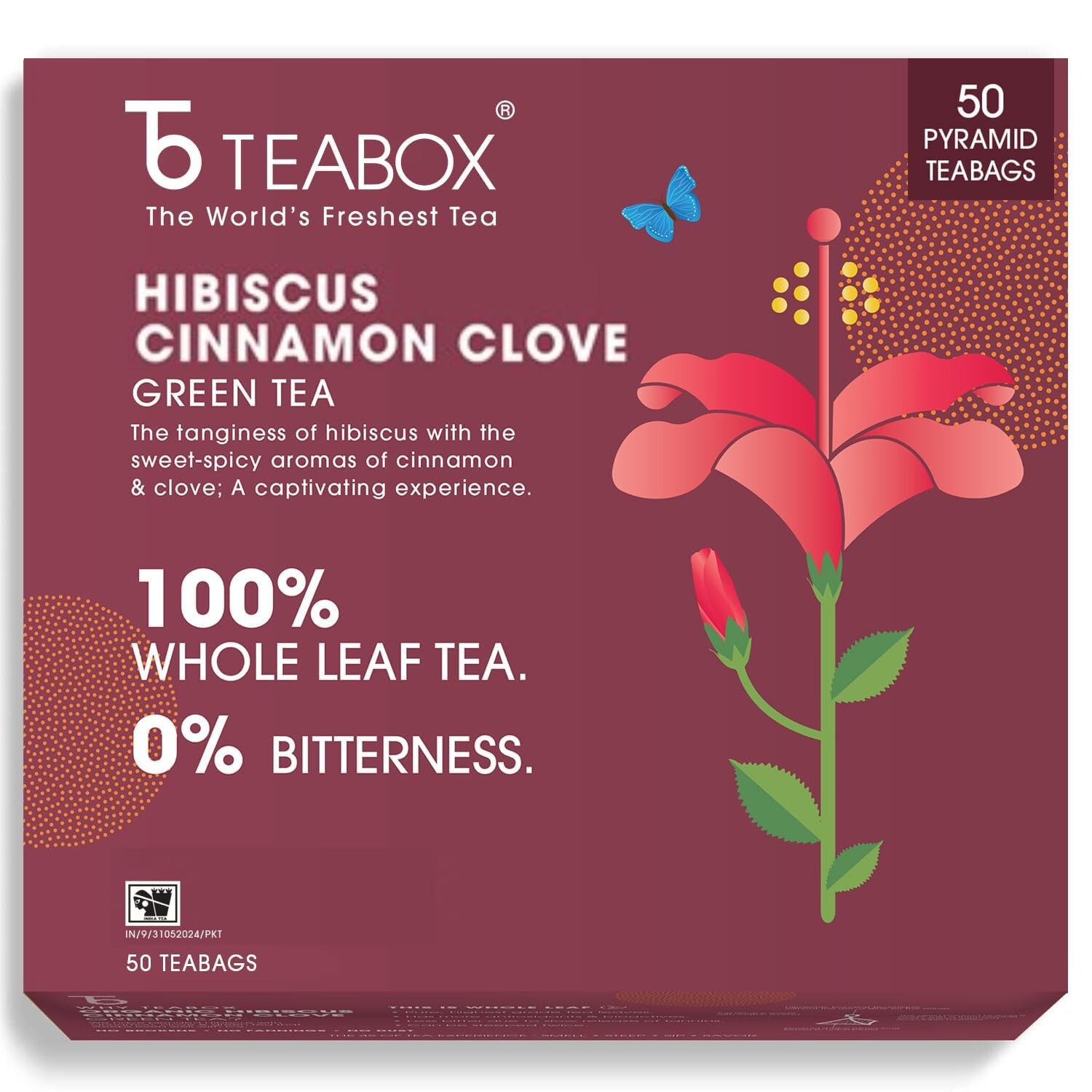100% Organic Hibiscus Cinnamon Clove Green Tea Bags – 100 pcs of Pure Luxury