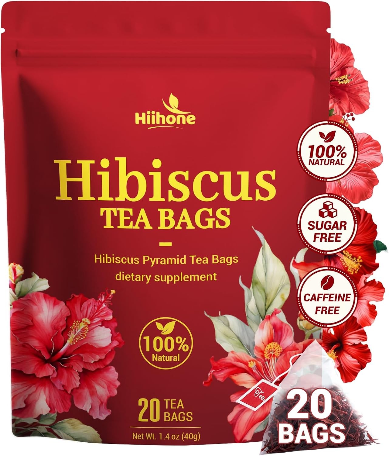 Hibiscus Tea Bags, Hibiscus Flower Herbal Tea – Rich in Vitamin C, Caffeine