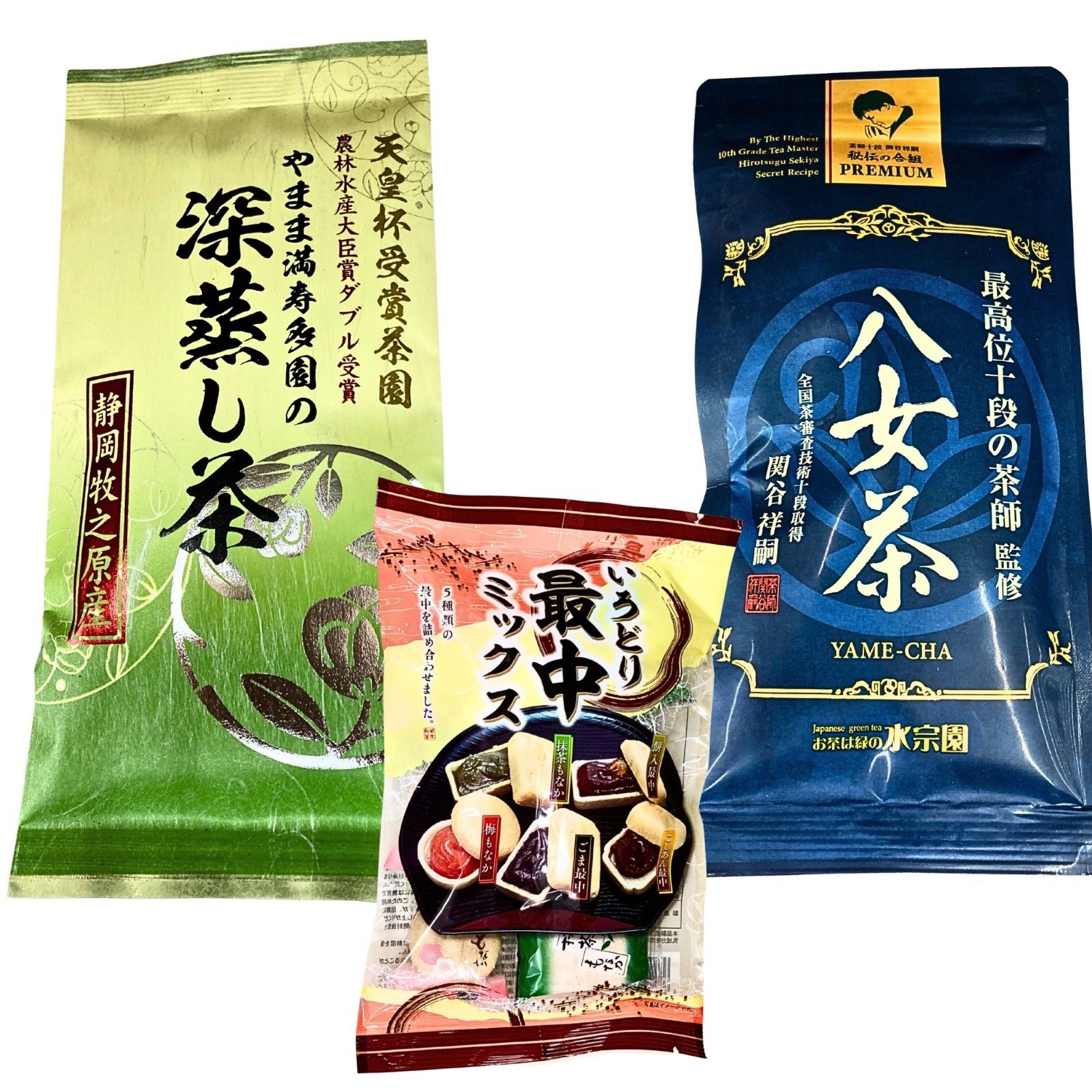 Japanese Green Tea Set Yame-cha Deep Steamed Tea with Sweets & Tea Strainer