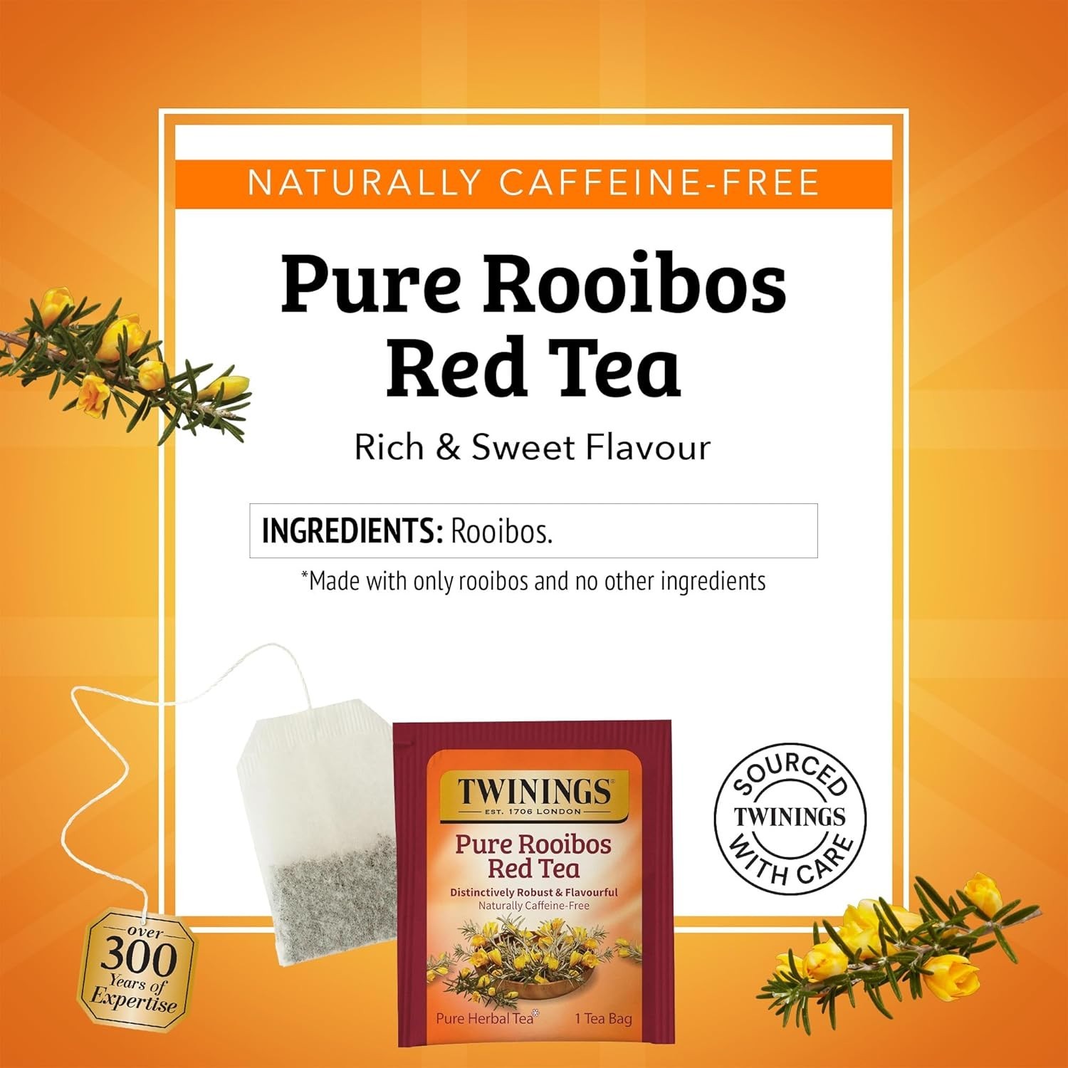 Twinings Pure Rooibos Red Herbal Tea Individually Wrapped Bags, 20 Count Pack 1