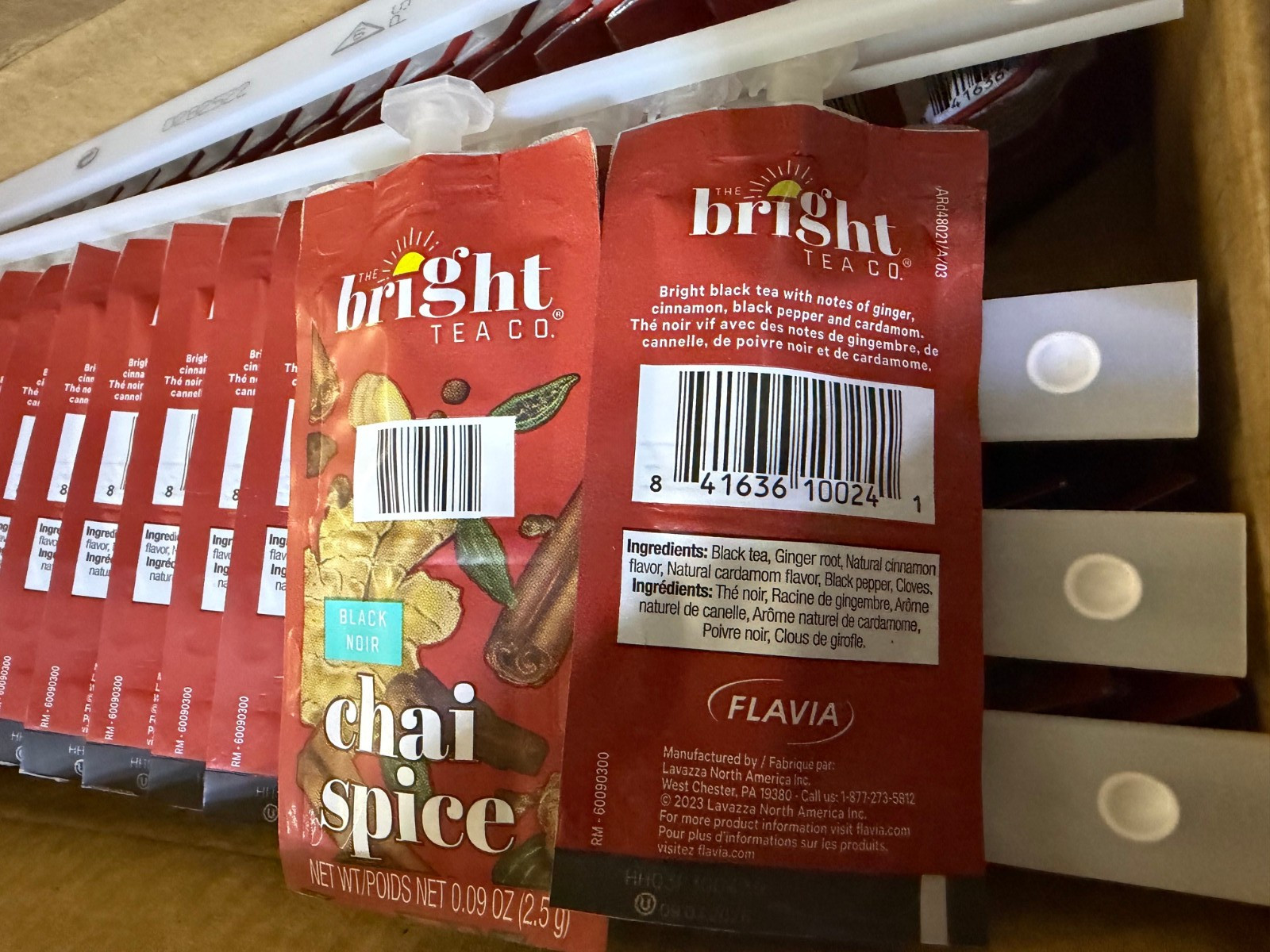 100x .09oz Bright Chai Spice Tea Rails 48021 BB 9/03/2026 Flavia Lavazza Ginger