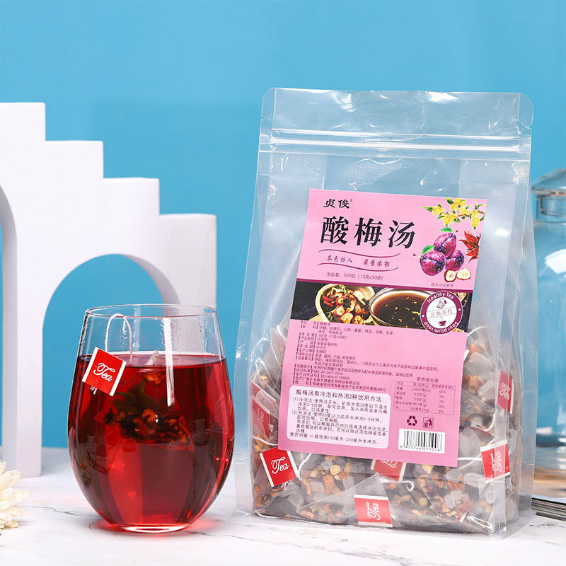 10g*50 Chinese Herbal Tea Triangle Bag Tea Syrup of Plum Tea Bags 500g Packaging