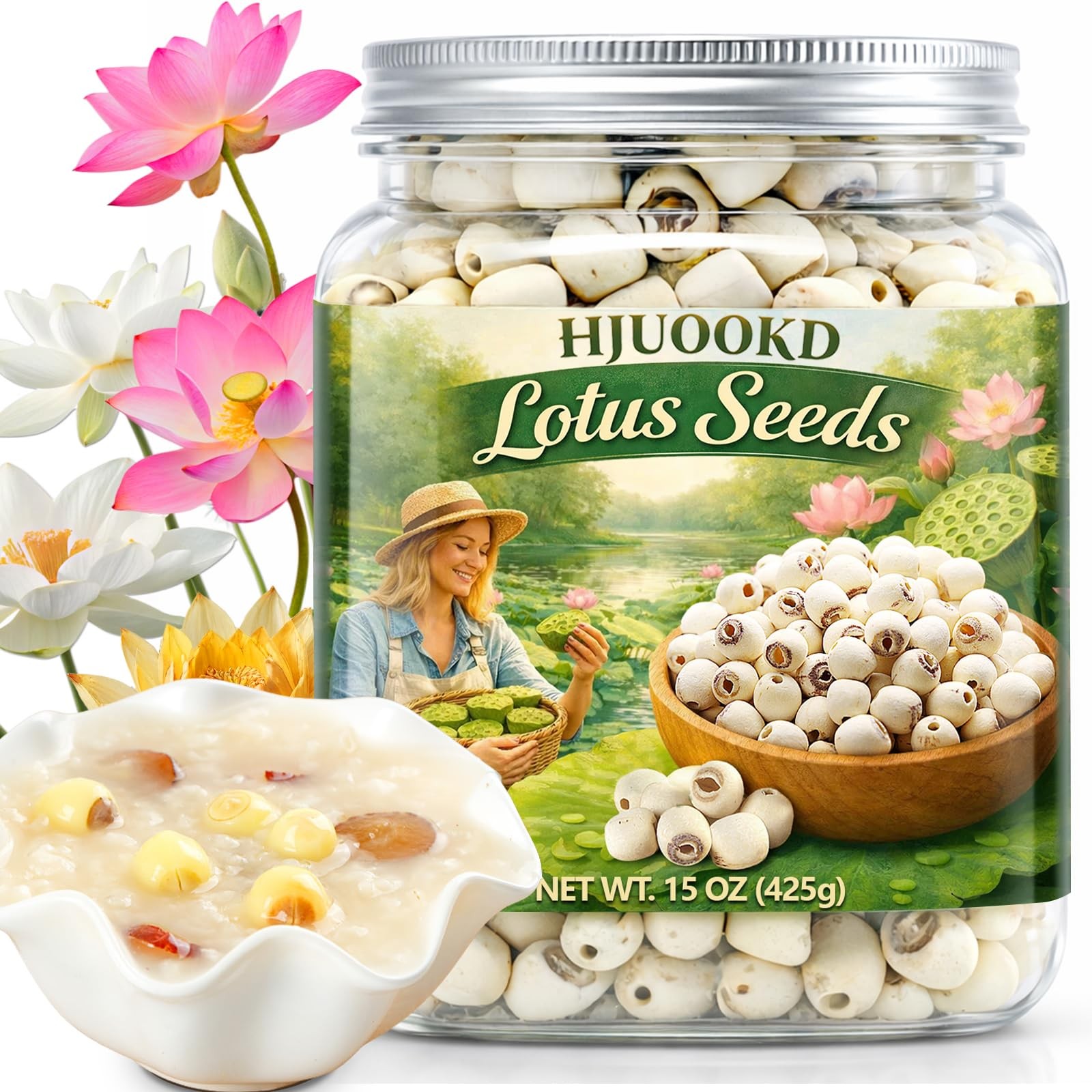 15oz Natural Dried Lotus Seeds, 425g Pure White Lotus Seed, Peeled & De-cored…