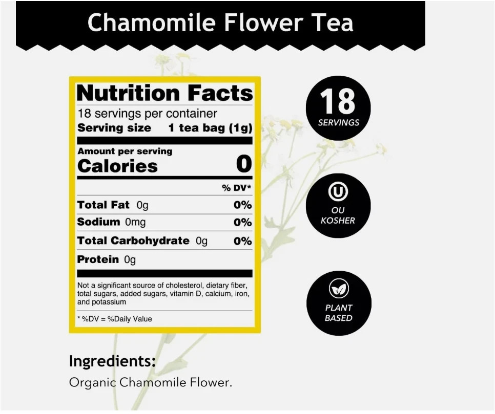Buddha Teas Chamomile Flower Tea 18 Count Caffeine Free Organic Herbal Blend