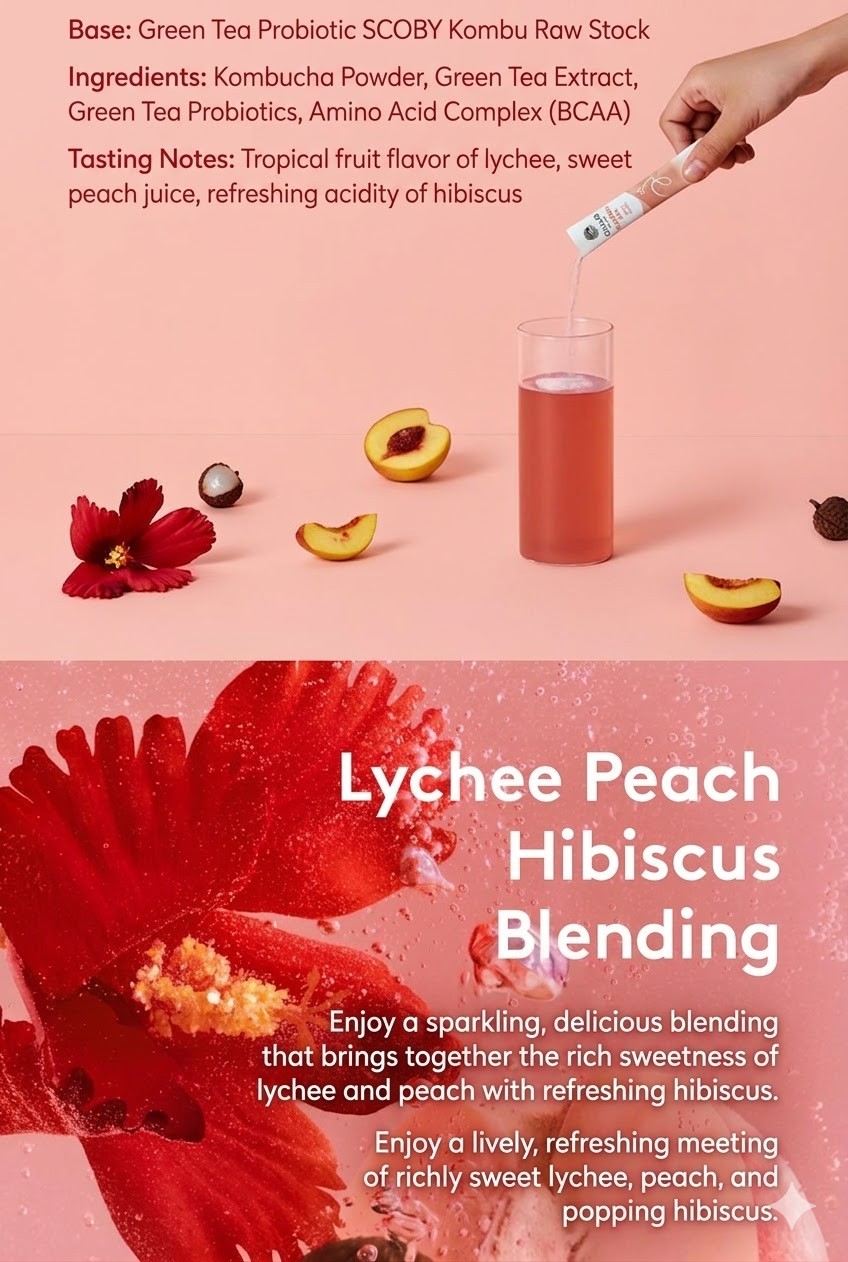Osulloc Kombucha Lychee Peach Korean Tea Healthy Diet Drink 5g x 10 Sticks