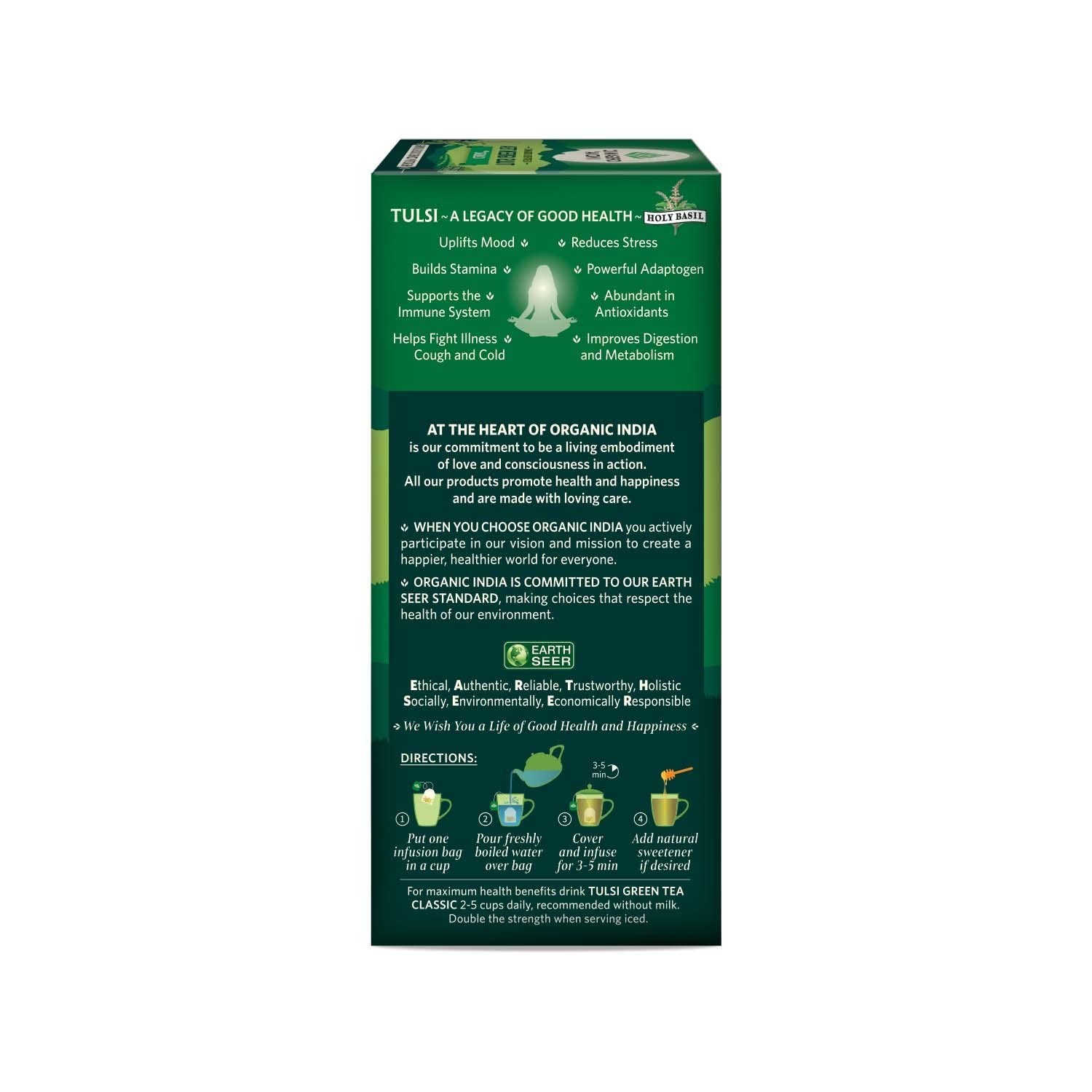 Organic India Tulsi Green Tea Classic 25 Bags x 2 Pack -FREE SHIPPING