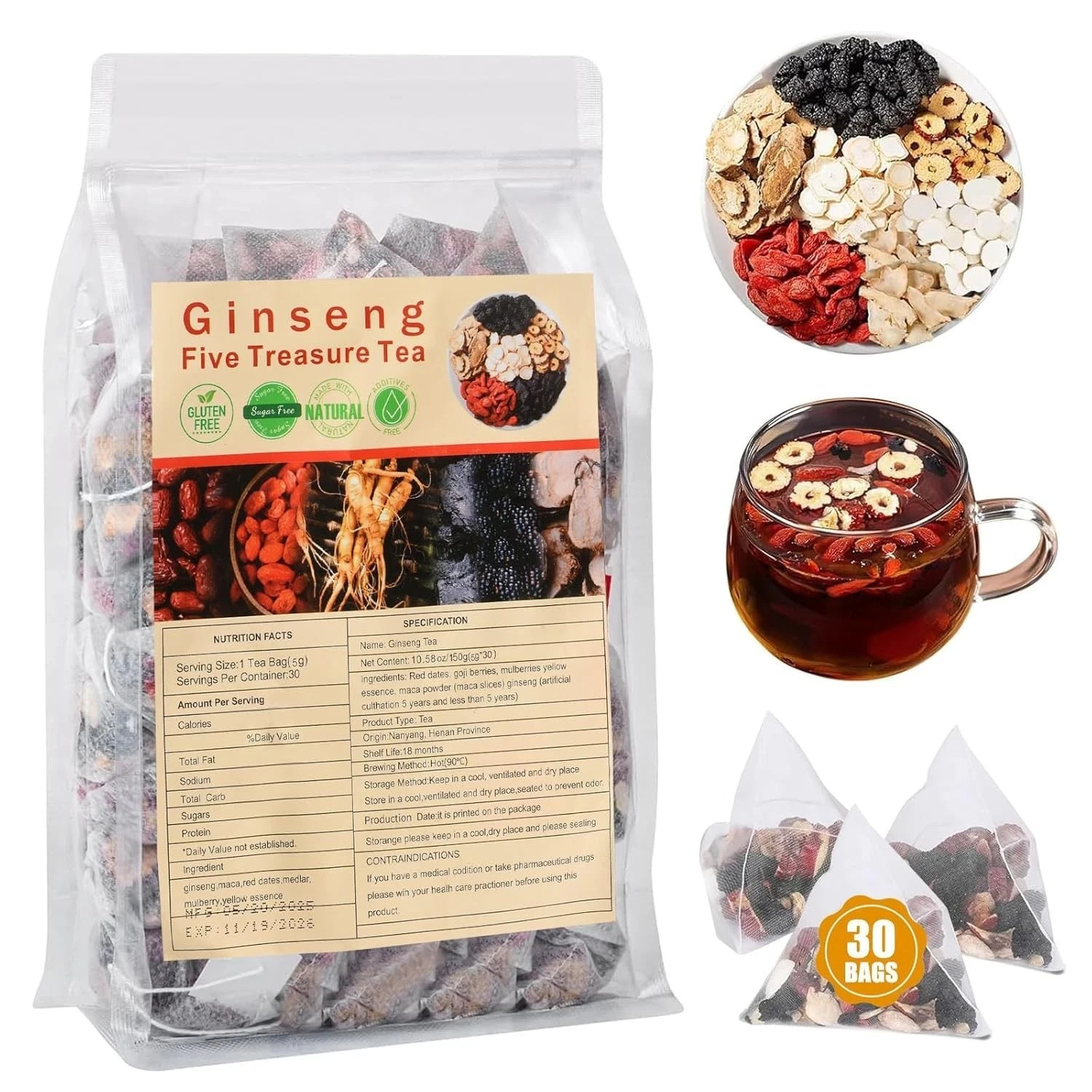 Monbrizz kidney tea formula Ginseng Six treasure tea te divina maca root Goji